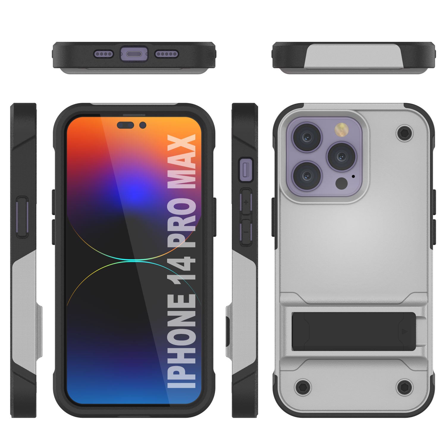 Punkcase iPhone 15 Pro Max Case [Reliance Series] Protective Hybrid Military Grade Cover W/Built-in Kickstand [White-Black]