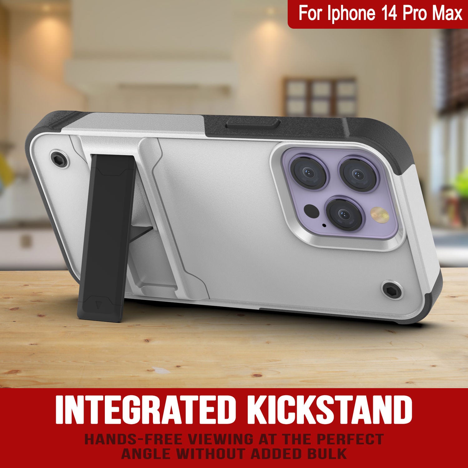 Punkcase iPhone 15 Pro Max Case [Reliance Series] Protective Hybrid Military Grade Cover W/Built-in Kickstand [White-Black]