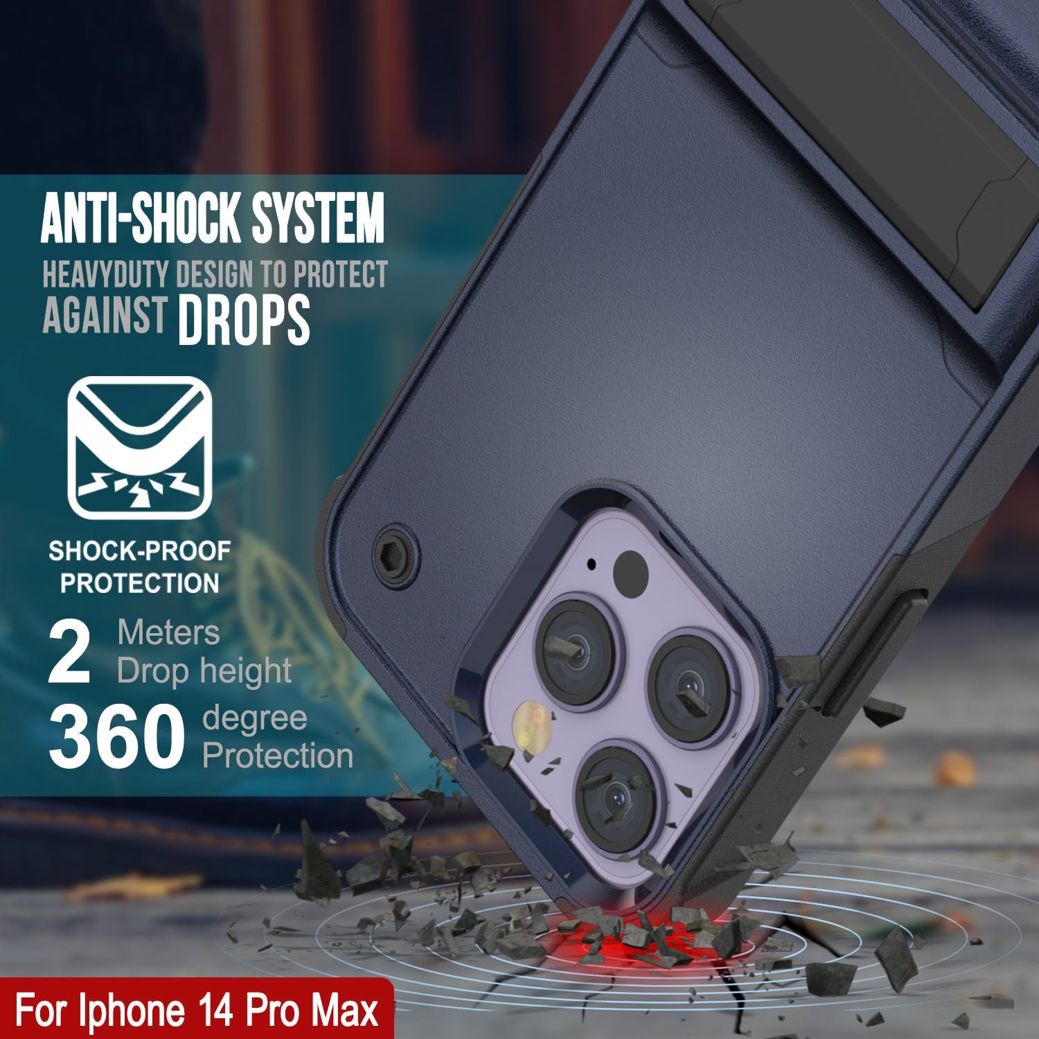 Punkcase iPhone 15 Pro Max Case [Reliance Series] Protective Hybrid Military Grade Cover W/Built-in Kickstand [Navy-Black]