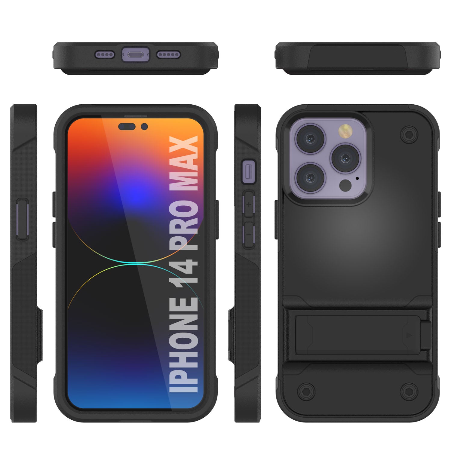 Punkcase iPhone 15 Pro Max Case [Reliance Series] Protective Hybrid Military Grade Cover W/Built-in Kickstand [Black]