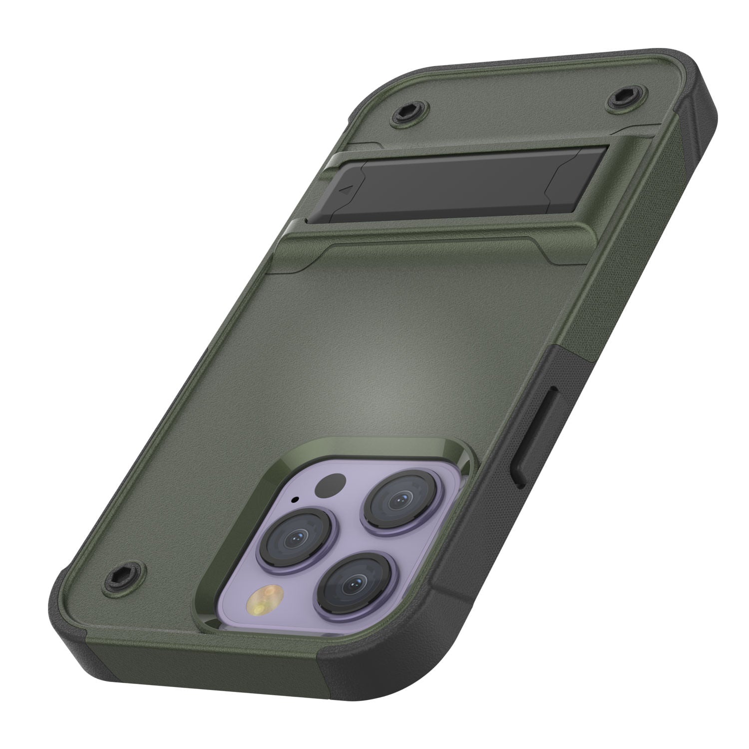 Punkcase iPhone 15 Pro Max Case [Reliance Series] Protective Hybrid Military Grade Cover W/Built-in Kickstand [Army-Green-Black]