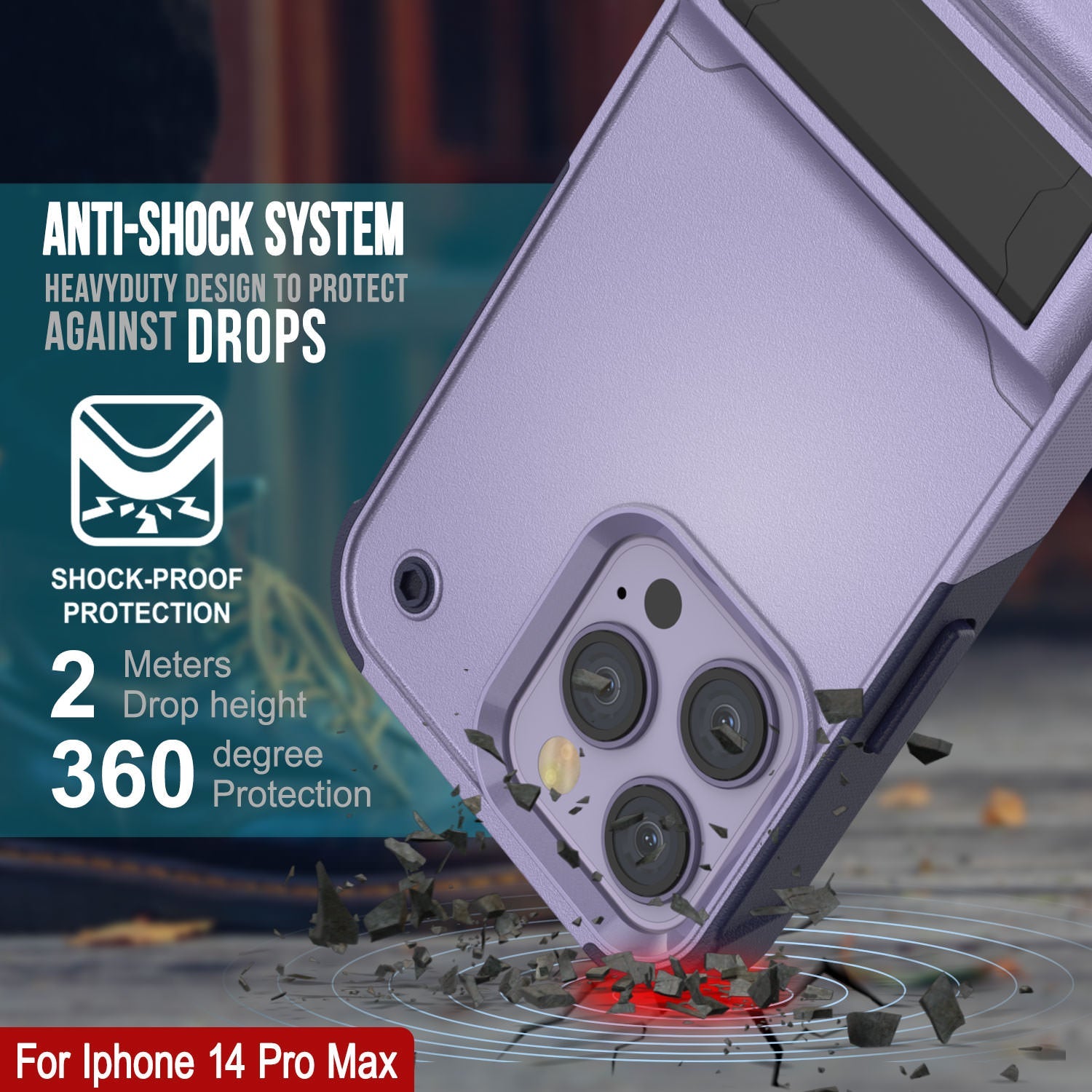 Punkcase iPhone 15 Pro Max Case [Reliance Series] Protective Hybrid Military Grade Cover W/Built-in Kickstand [Purple-Navy]