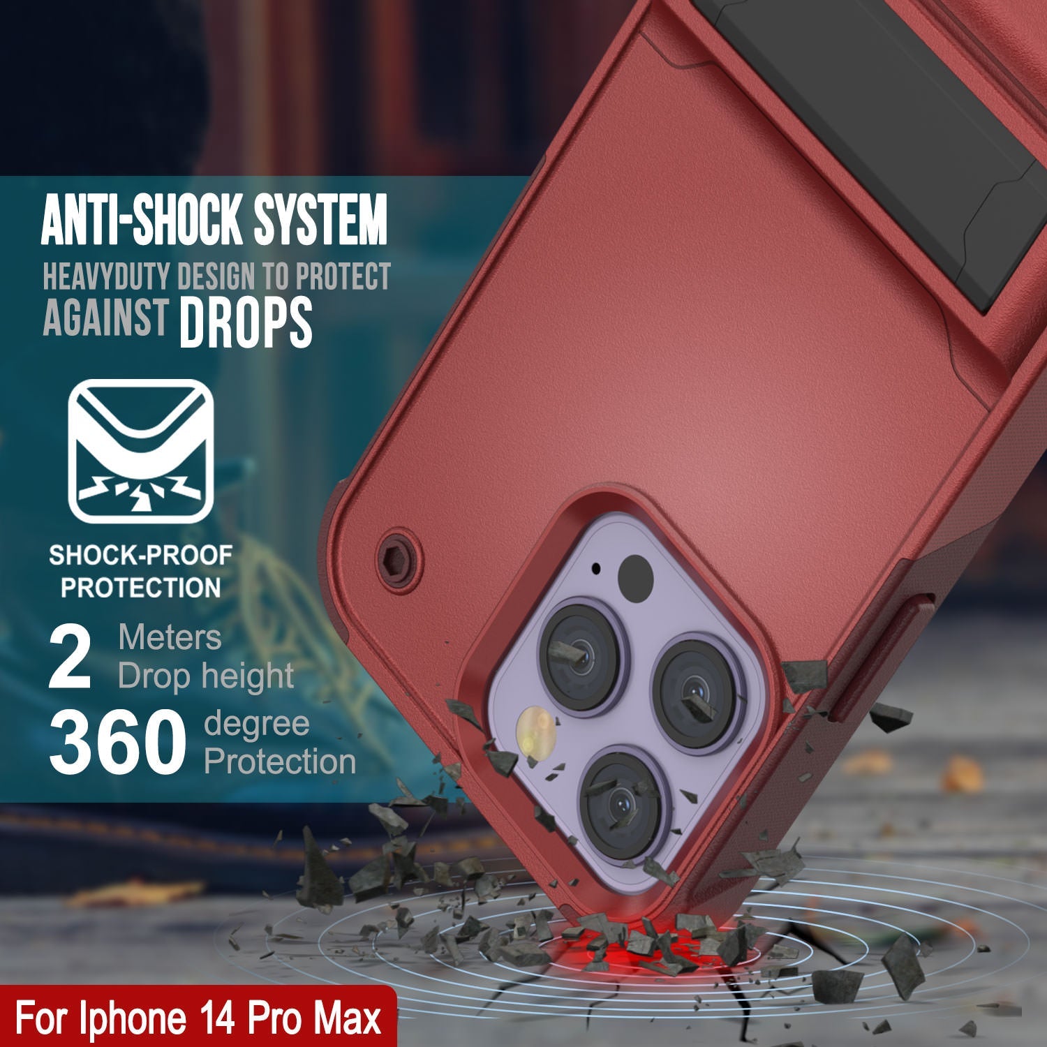 Punkcase iPhone 15 Pro Max Case [Reliance Series] Protective Hybrid Military Grade Cover W/Built-in Kickstand [Red-Rose]