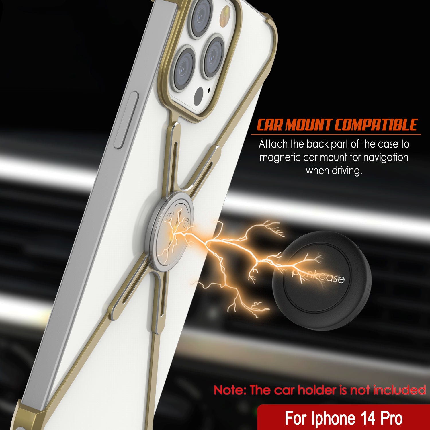 Punkcase iPhone 14 Pro Bumper Case [Backbone Series] Ultra Slim Minimalist Aluminum Metal X-Frame Cover for iPhone 14 Pro (2022) (6.1") [Gold]