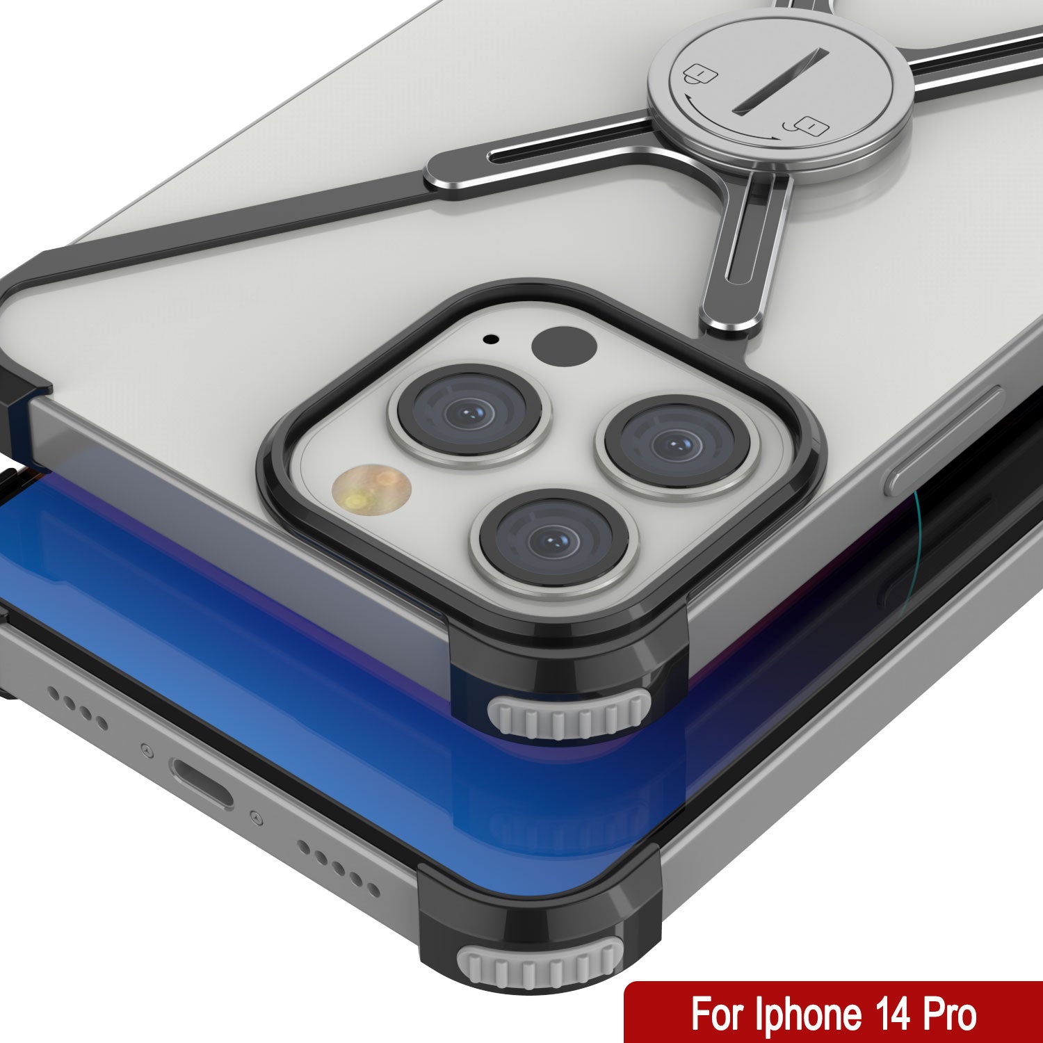 Punkcase iPhone 14 Pro Bumper Case [Backbone Series] Ultra Slim Minimalist Aluminum Metal X-Frame Cover for iPhone 14 Pro (2022) (6.1") [Black]