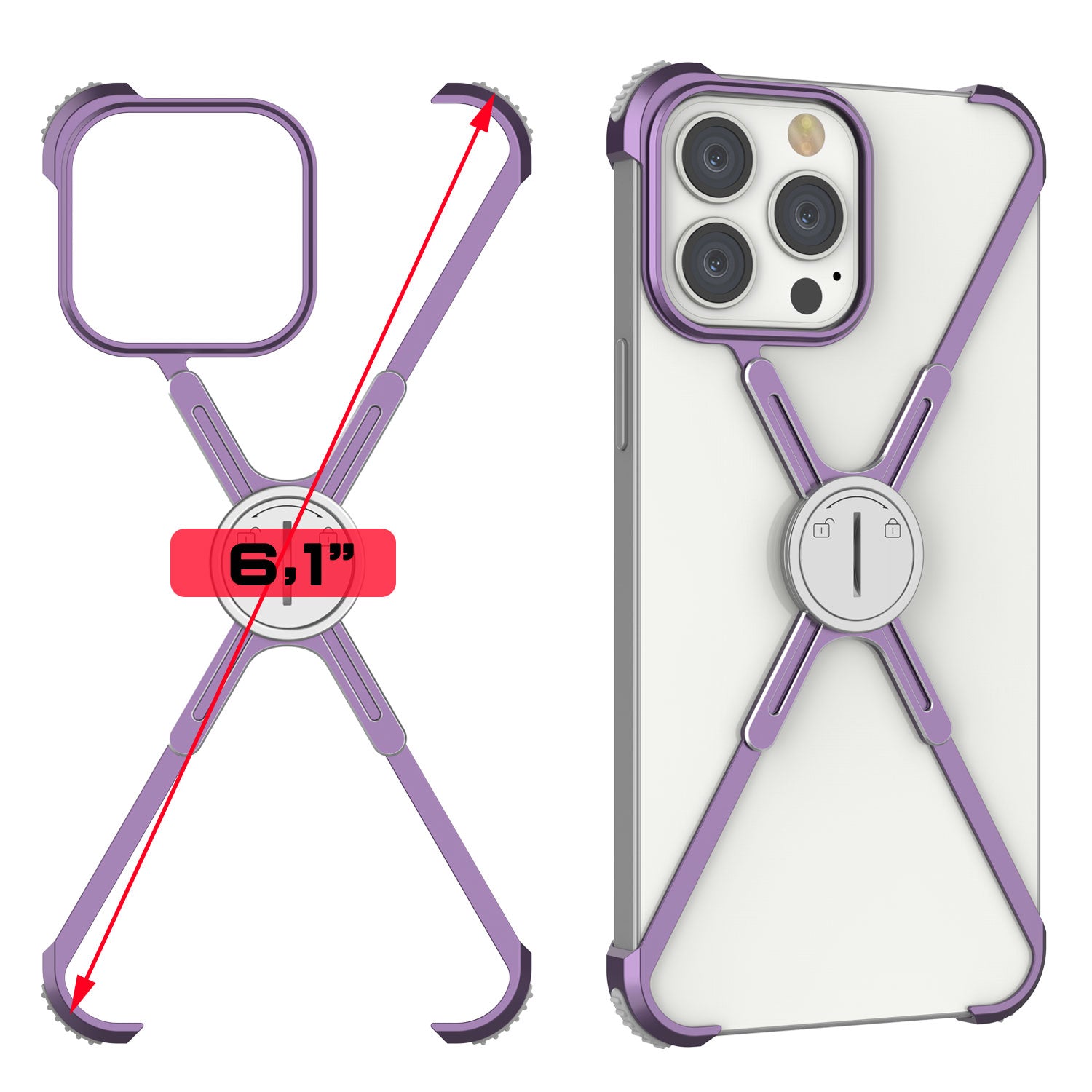 Punkcase iPhone 14 Pro Bumper Case [Backbone Series] Ultra Slim Minimalist Aluminum Metal X-Frame Cover for iPhone 14 Pro (2022) (6.1") [Purple]
