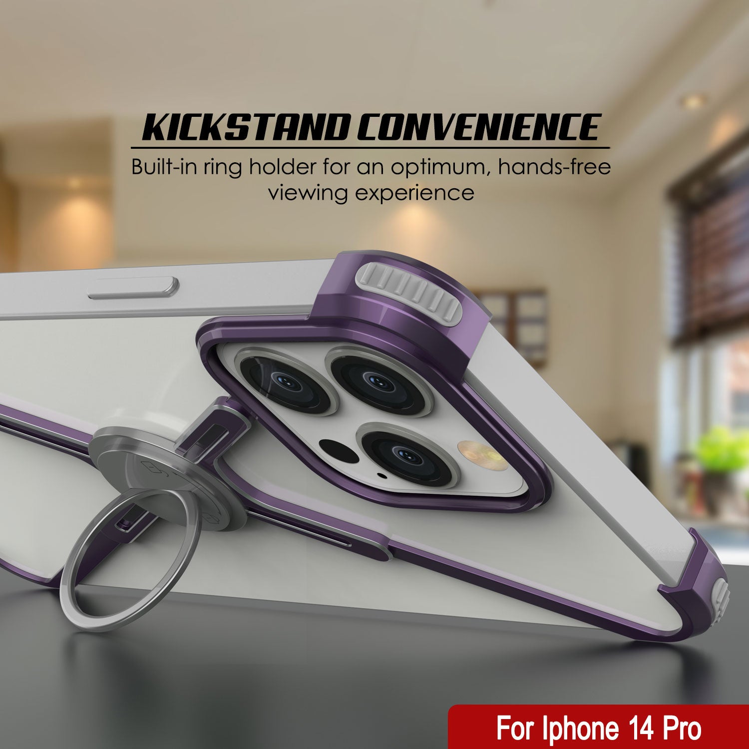 Punkcase iPhone 14 Pro Bumper Case [Backbone Series] Ultra Slim Minimalist Aluminum Metal X-Frame Cover for iPhone 14 Pro (2022) (6.1") [Purple]