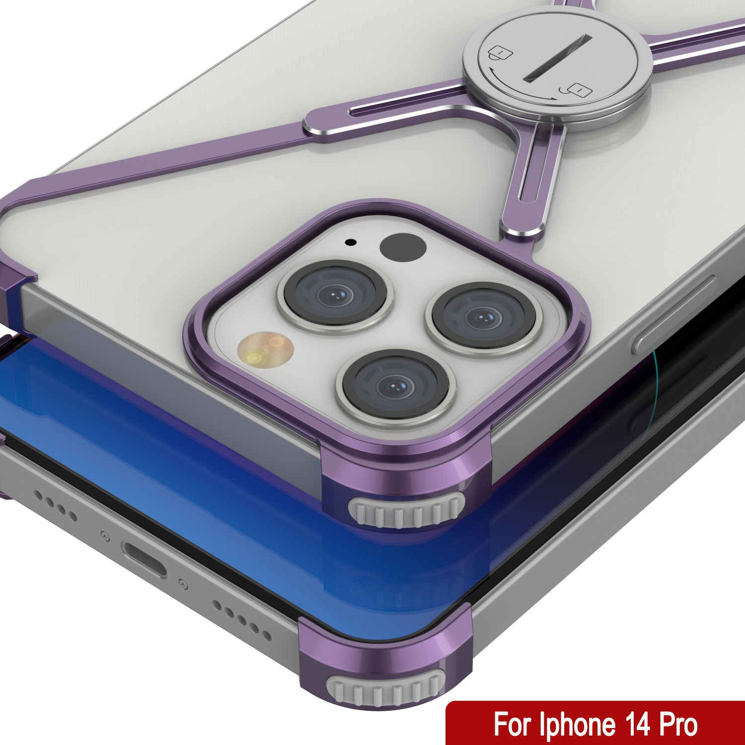 Punkcase iPhone 14 Pro Bumper Case [Backbone Series] Ultra Slim Minimalist Aluminum Metal X-Frame Cover for iPhone 14 Pro (2022) (6.1") [Purple]