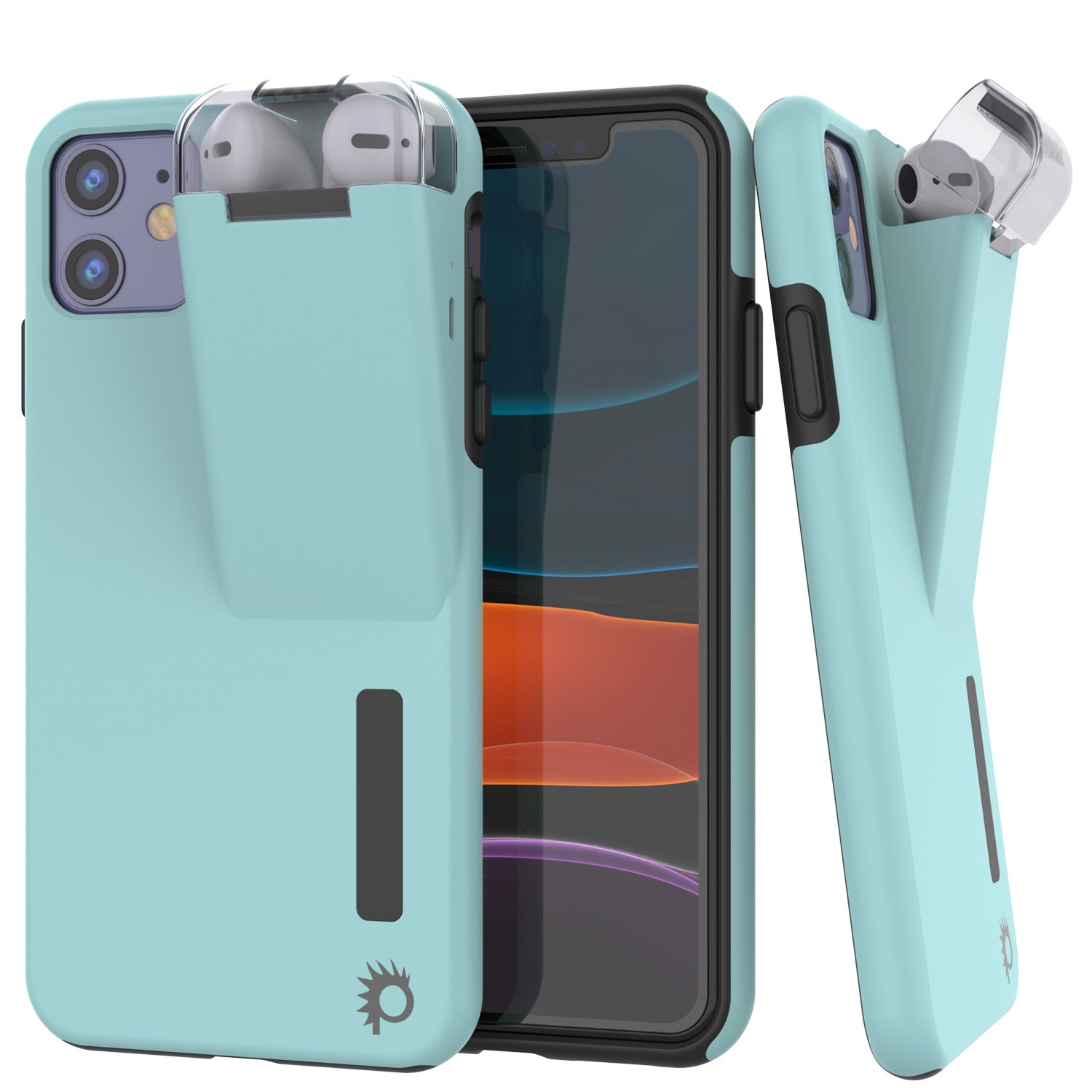 Punkcase iPhone 11 Airpod Charging Case Holder | Slim & Durable 2 in 1 [Teal]