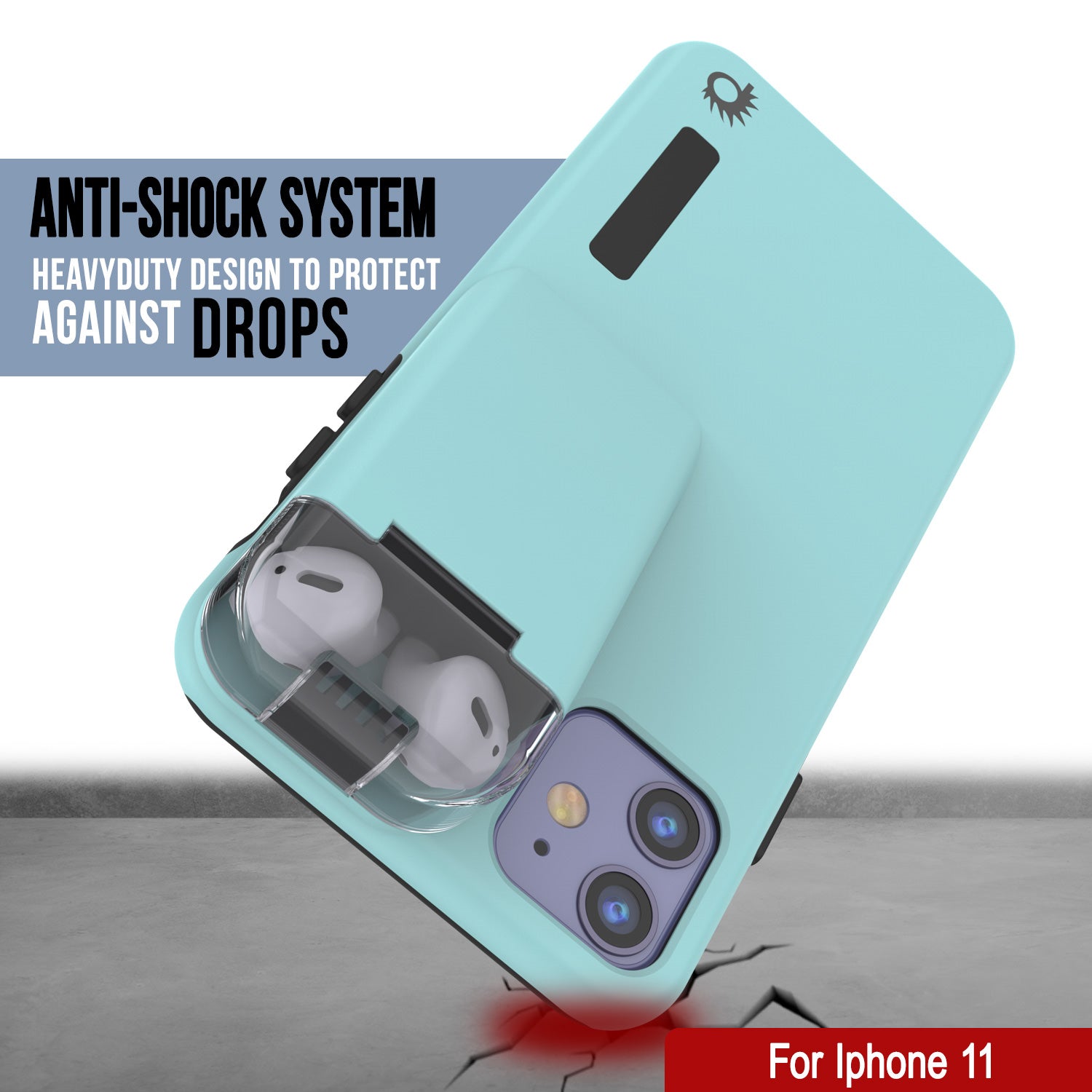 Punkcase iPhone 11 Airpod Charging Case Holder | Slim & Durable 2 in 1 [Teal]
