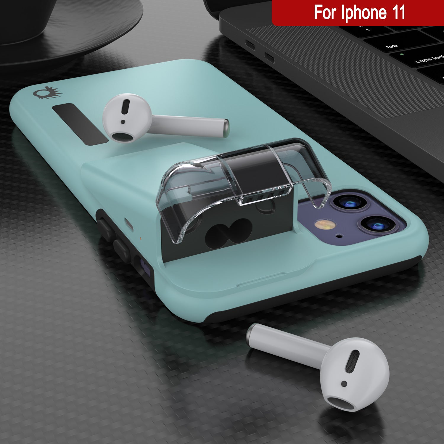 Punkcase iPhone 11 Airpod Charging Case Holder | Slim & Durable 2 in 1 [Teal]