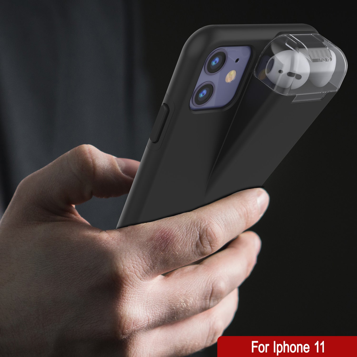 Punkcase iPhone 11 Airpod Charging Case Holder | Slim & Durable 2 in 1 [Black]