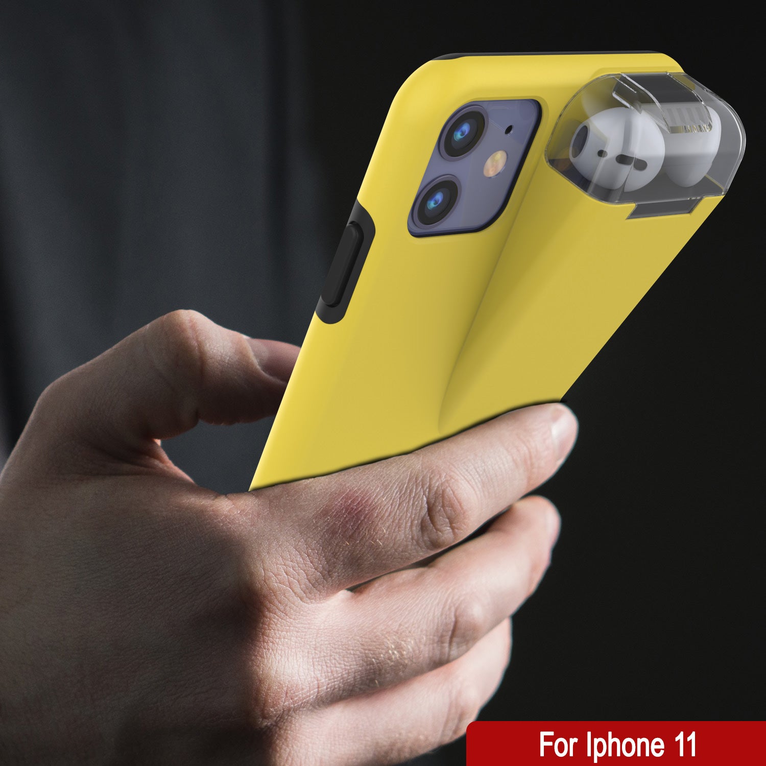 Punkcase iPhone 11 Airpod Charging Case Holder | Slim & Durable 2 in 1 [Yellow]