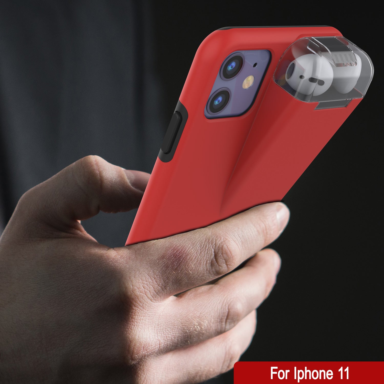 Punkcase iPhone 11 Airpod Charging Case Holder | Slim & Durable 2 in 1 [Red]