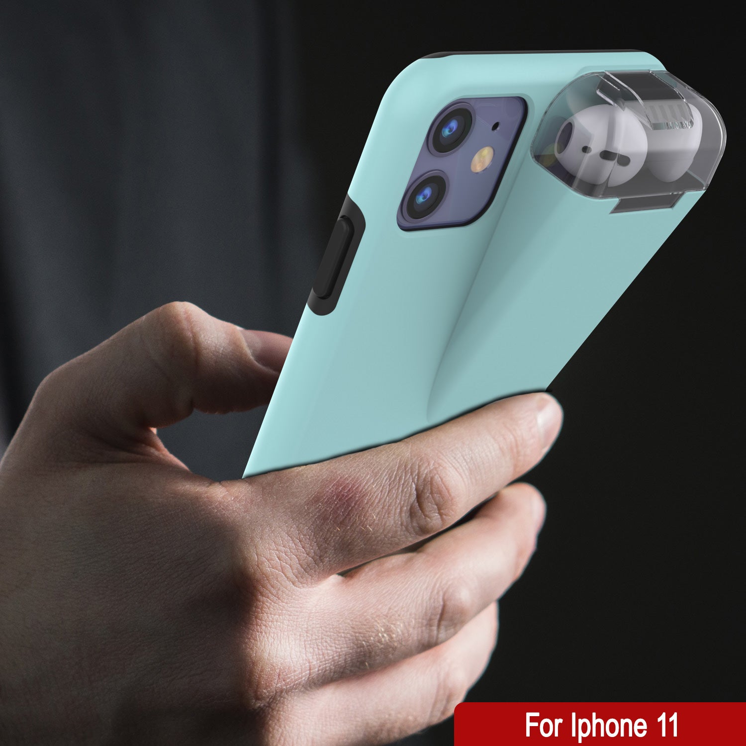 Punkcase iPhone 11 Airpod Charging Case Holder | Slim & Durable 2 in 1 [Teal]