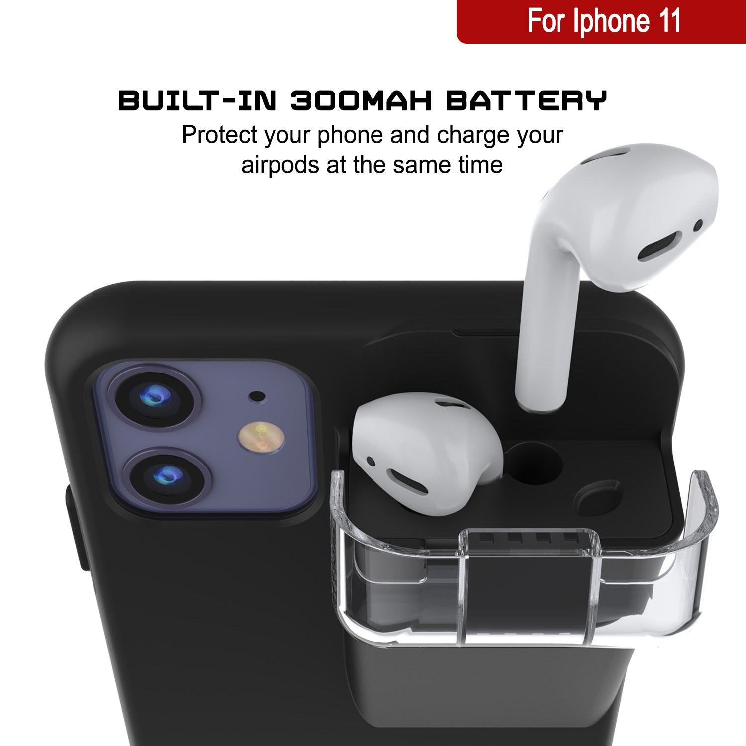 Punkcase iPhone 11 Airpod Charging Case Holder | Slim & Durable 2 in 1 [Black]