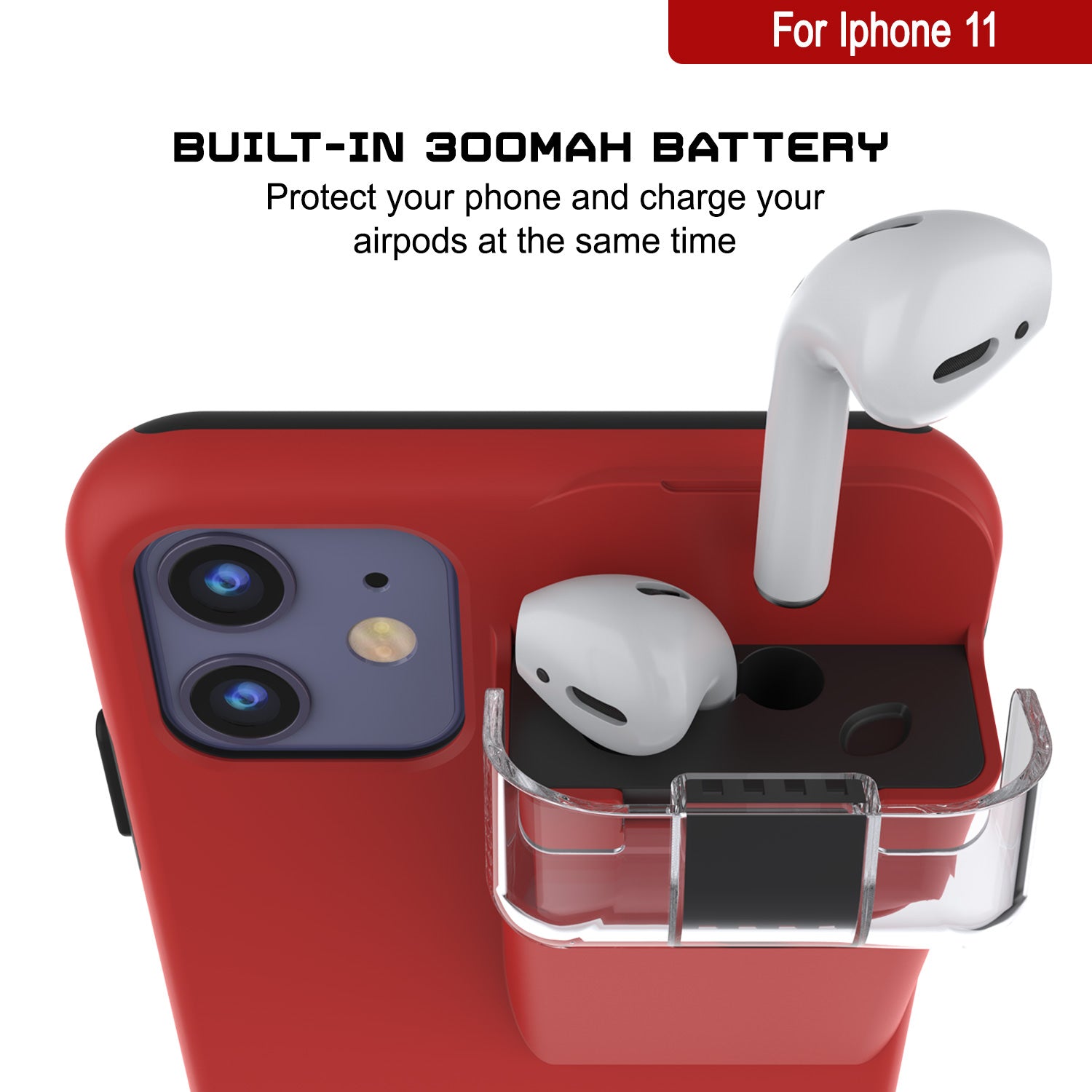 Punkcase iPhone 11 Airpod Charging Case Holder | Slim & Durable 2 in 1 [Red]