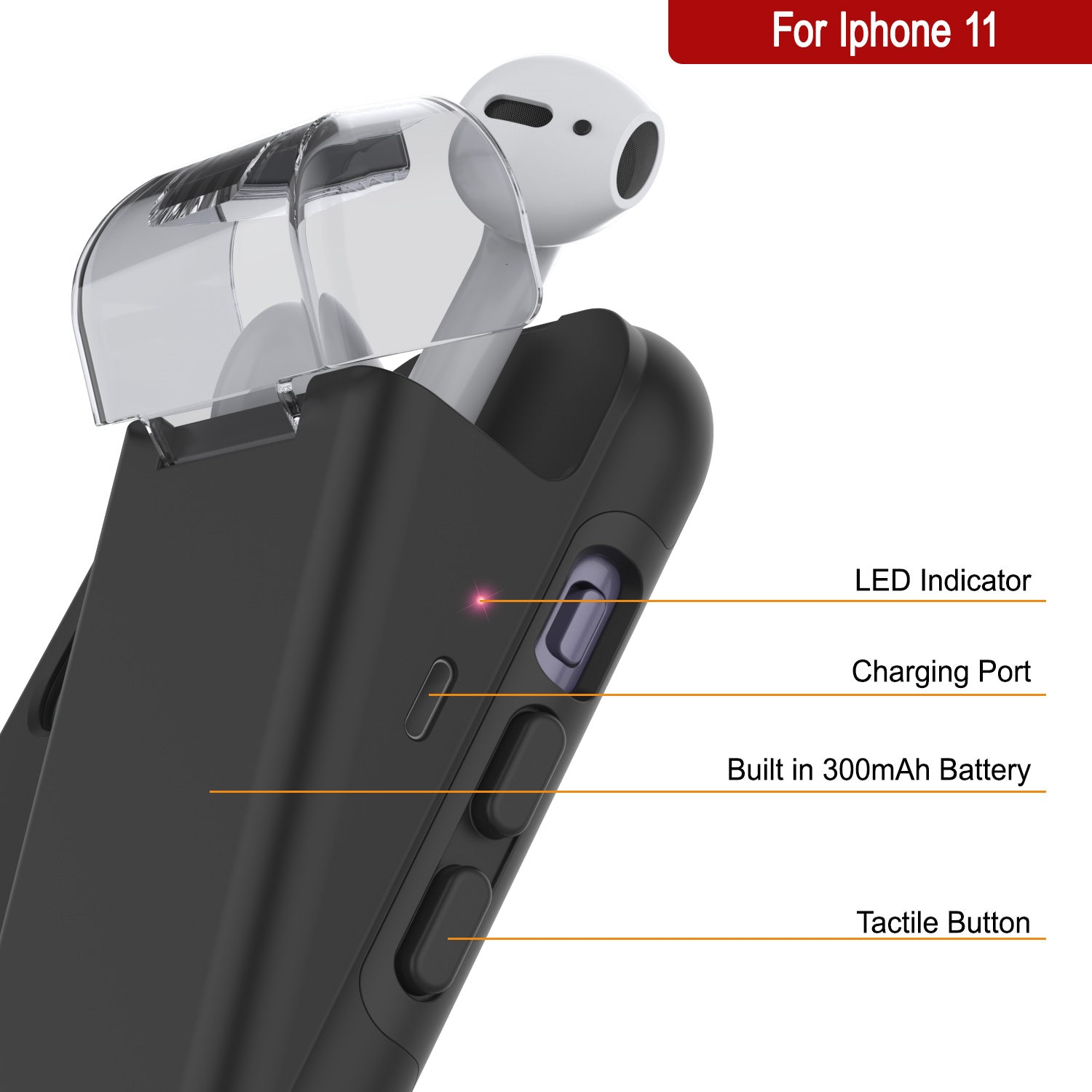 Punkcase iPhone 11 Airpod Charging Case Holder | Slim & Durable 2 in 1 [Black]