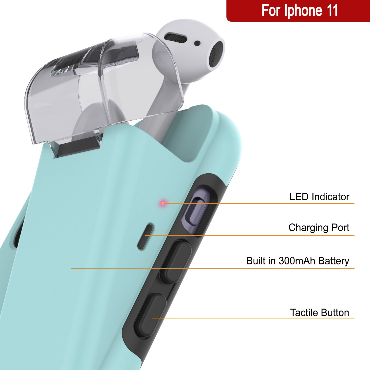 Punkcase iPhone 11 Airpod Charging Case Holder | Slim & Durable 2 in 1 [Teal]
