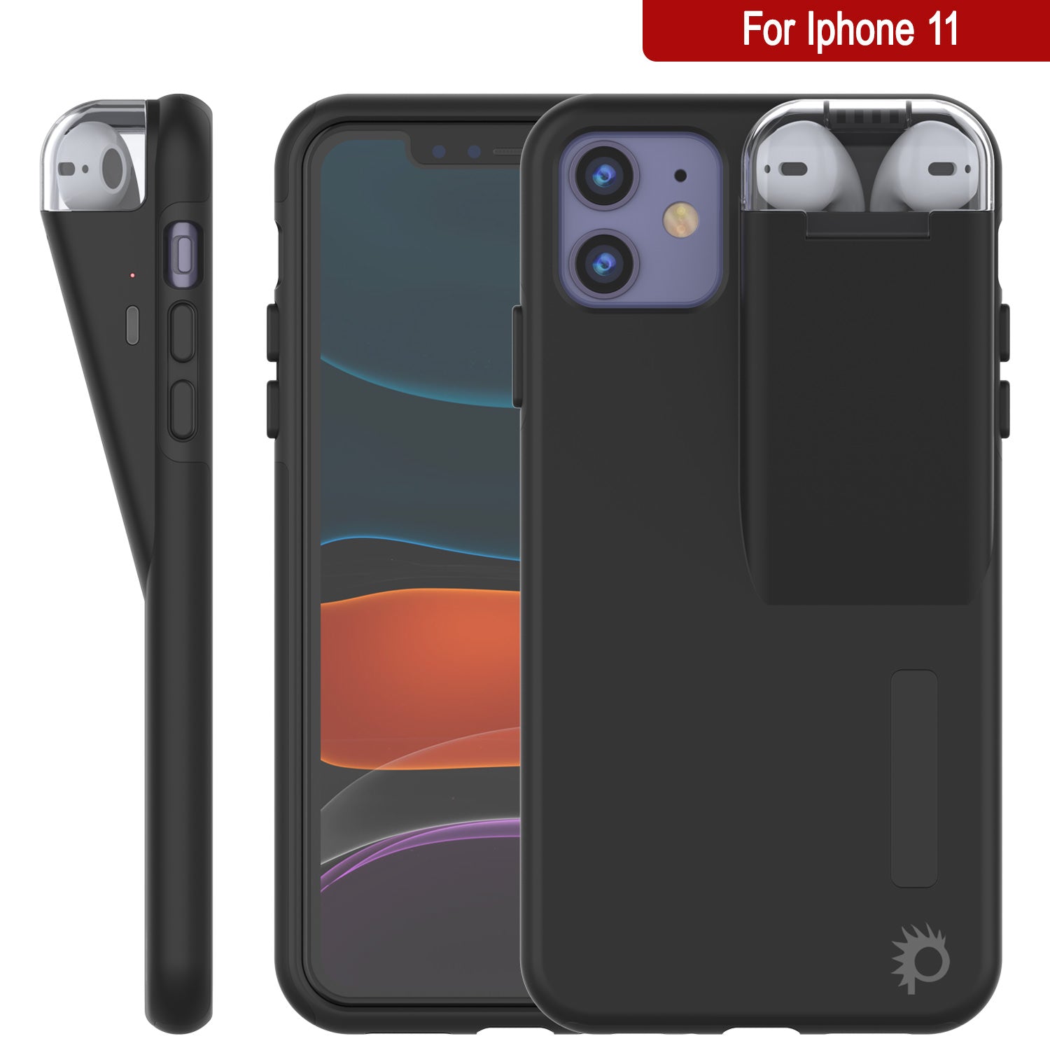 Punkcase iPhone 11 Airpod Charging Case Holder | Slim & Durable 2 in 1 [Black]