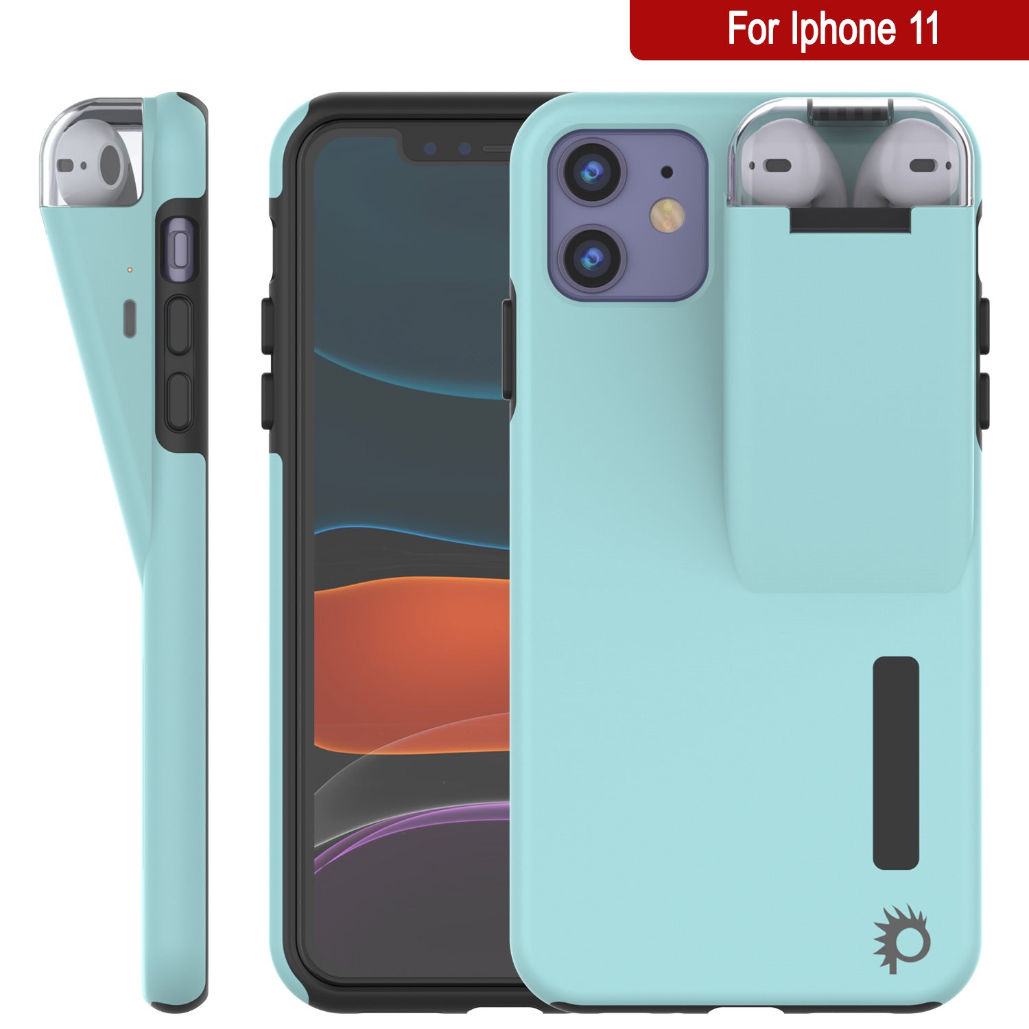 Punkcase iPhone 11 Airpod Charging Case Holder | Slim & Durable 2 in 1 [Teal]