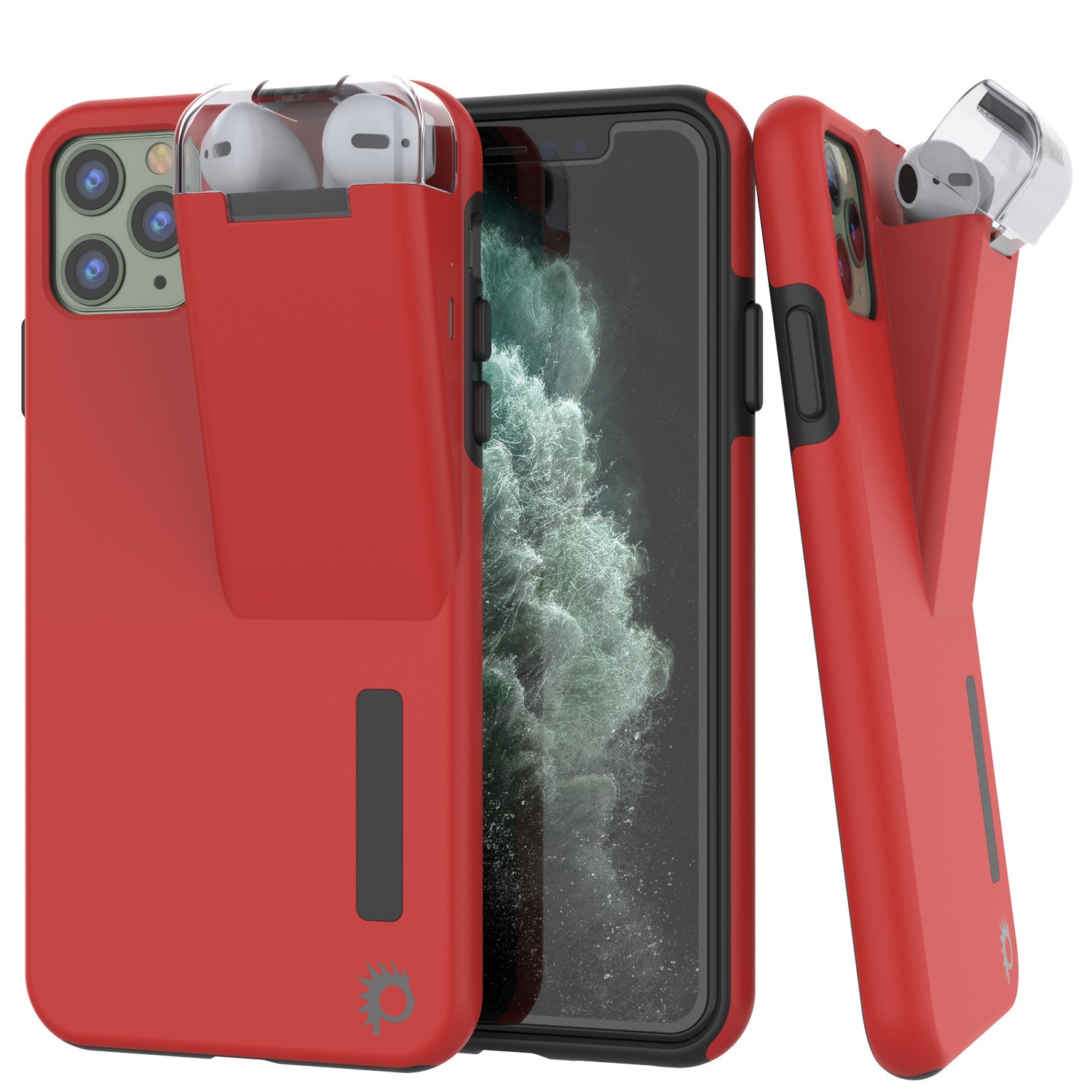 Punkcase iPhone 11 Pro Airpod Charging Case Holder | Slim & Durable 2 in 1 [Red]