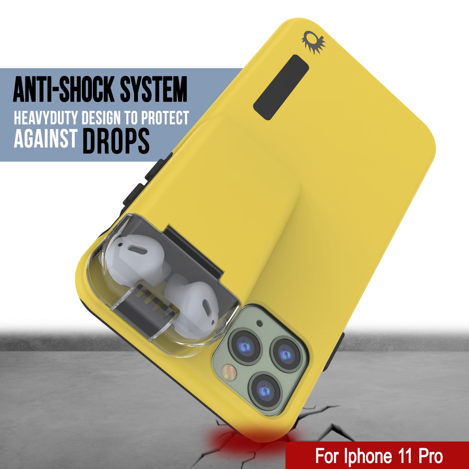 Punkcase iPhone 11 Pro Airpod Charging Case Holder | Slim & Durable 2 in 1 [Yellow]