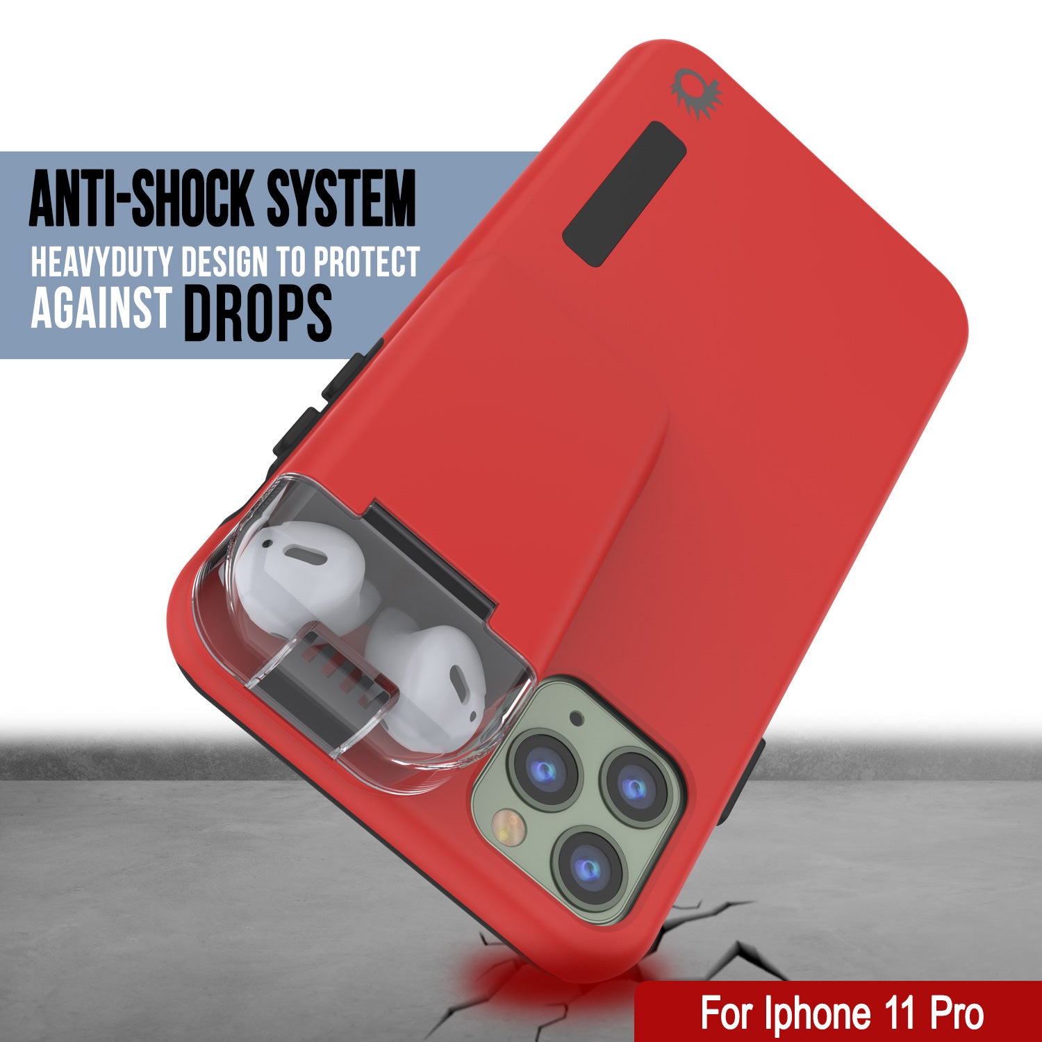 Punkcase iPhone 11 Pro Airpod Charging Case Holder | Slim & Durable 2 in 1 [Red]