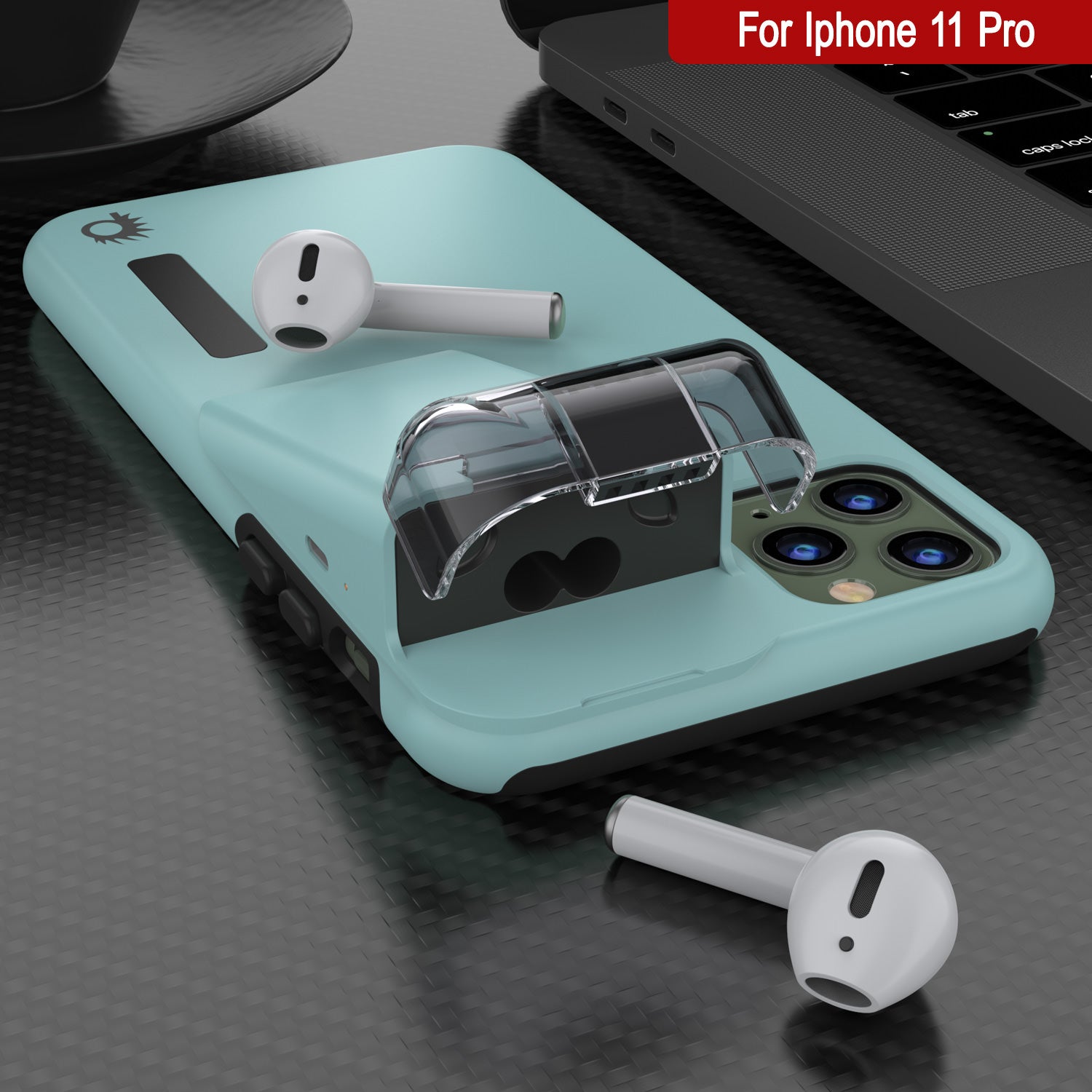 Punkcase iPhone 11 Pro Airpod Charging Case Holder | Slim & Durable 2 in 1 [Teal]