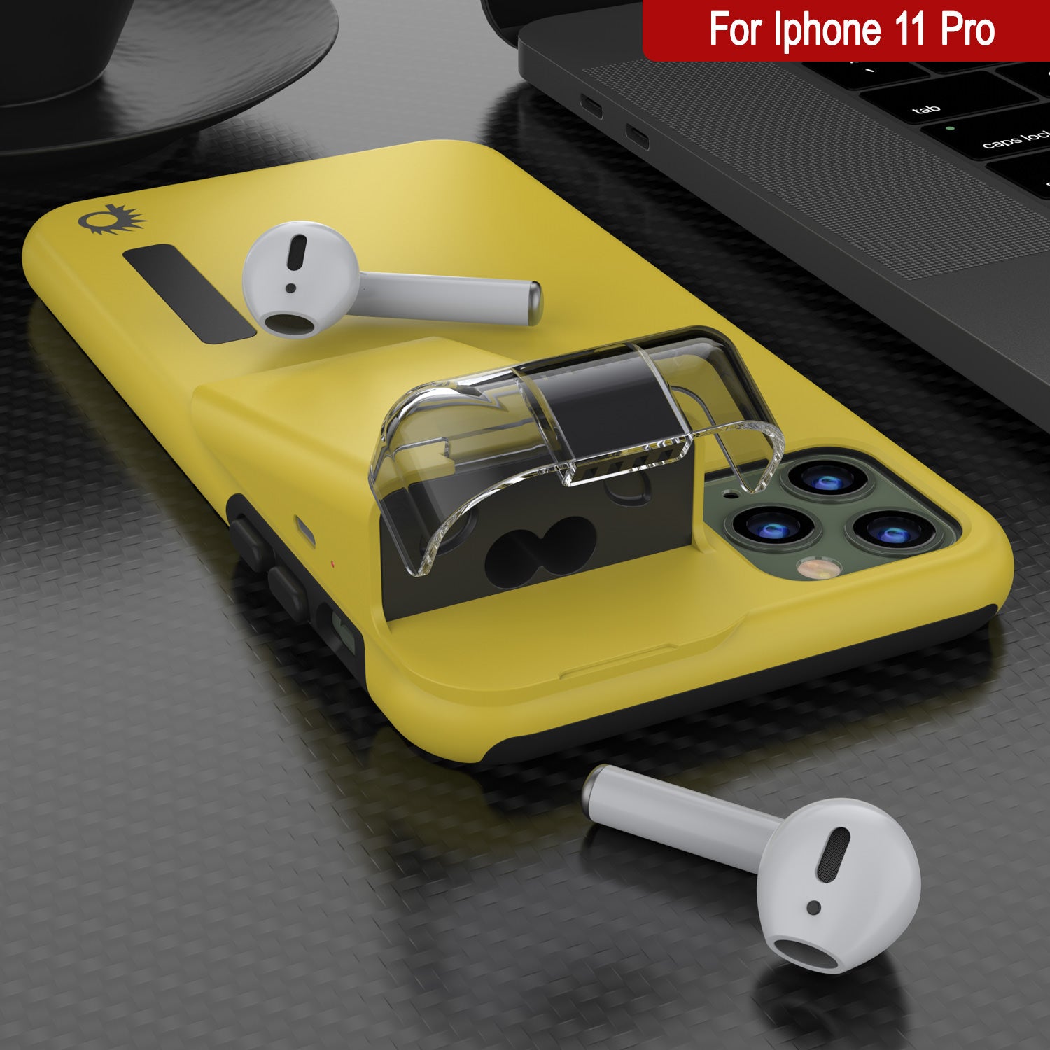 Punkcase iPhone 11 Pro Airpod Charging Case Holder | Slim & Durable 2 in 1 [Yellow]