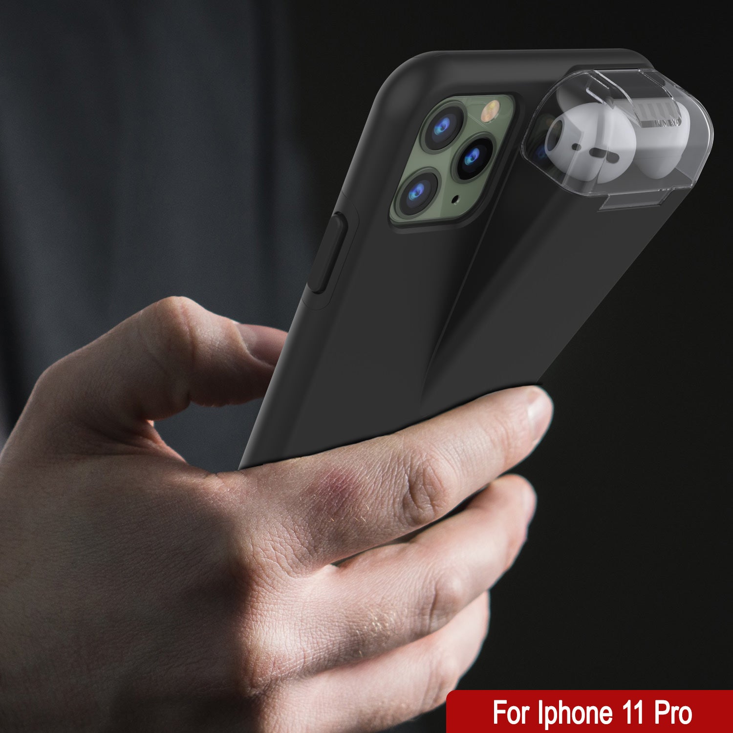 Punkcase iPhone 11 Pro Airpod Charging Case Holder | Slim & Durable 2 in 1 [Black]