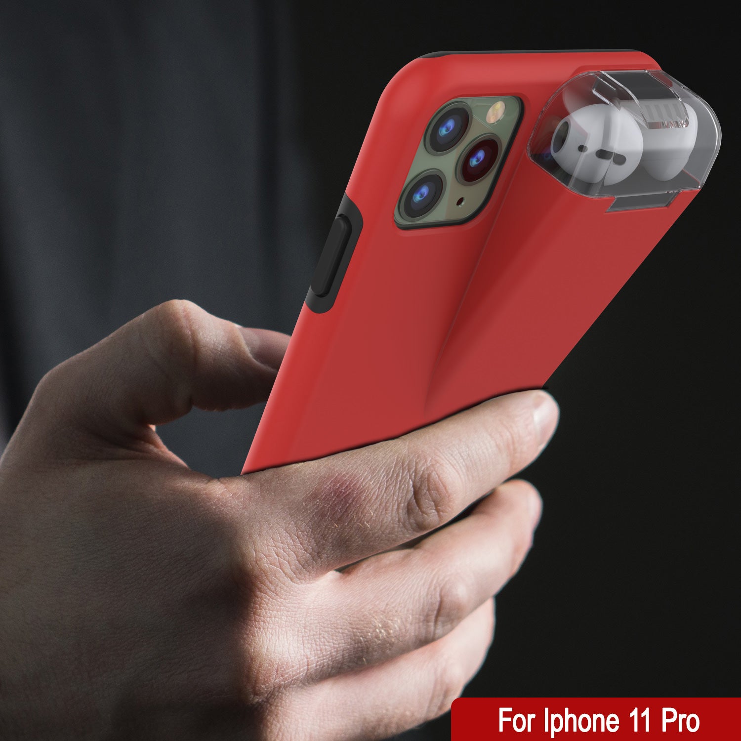 Punkcase iPhone 11 Pro Airpod Charging Case Holder | Slim & Durable 2 in 1 [Red]
