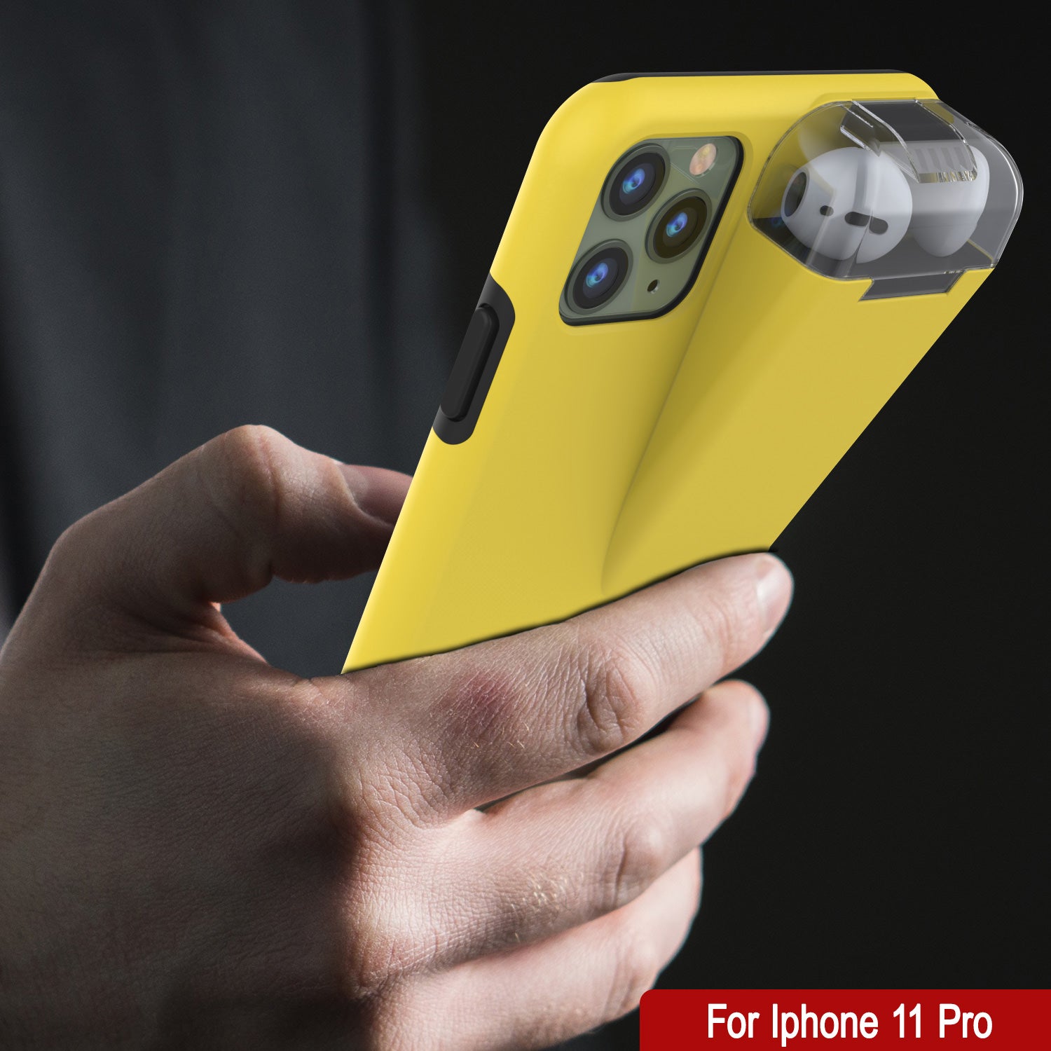 Punkcase iPhone 11 Pro Airpod Charging Case Holder | Slim & Durable 2 in 1 [Yellow]