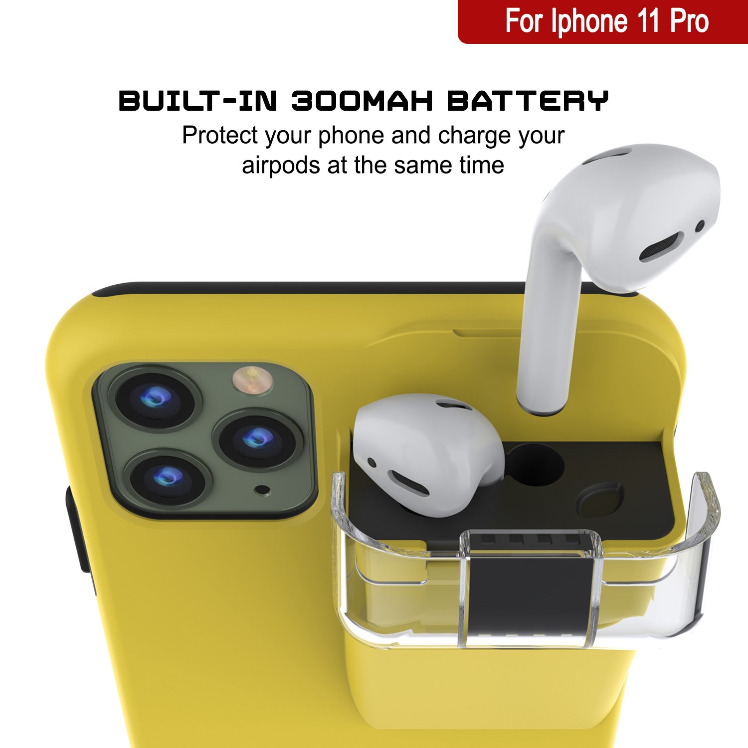 Punkcase iPhone 11 Pro Airpod Charging Case Holder | Slim & Durable 2 in 1 [Yellow]