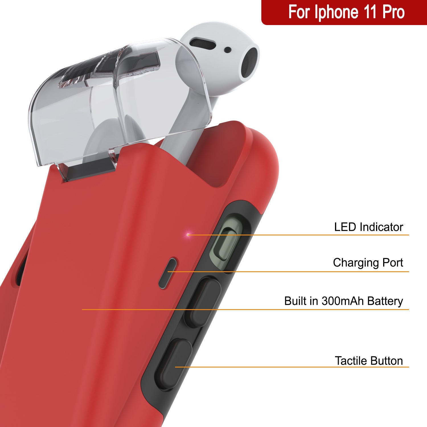 Punkcase iPhone 11 Pro Airpod Charging Case Holder | Slim & Durable 2 in 1 [Red]