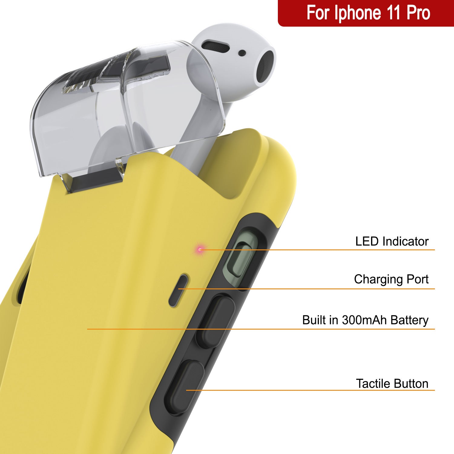Punkcase iPhone 11 Pro Airpod Charging Case Holder | Slim & Durable 2 in 1 [Yellow]