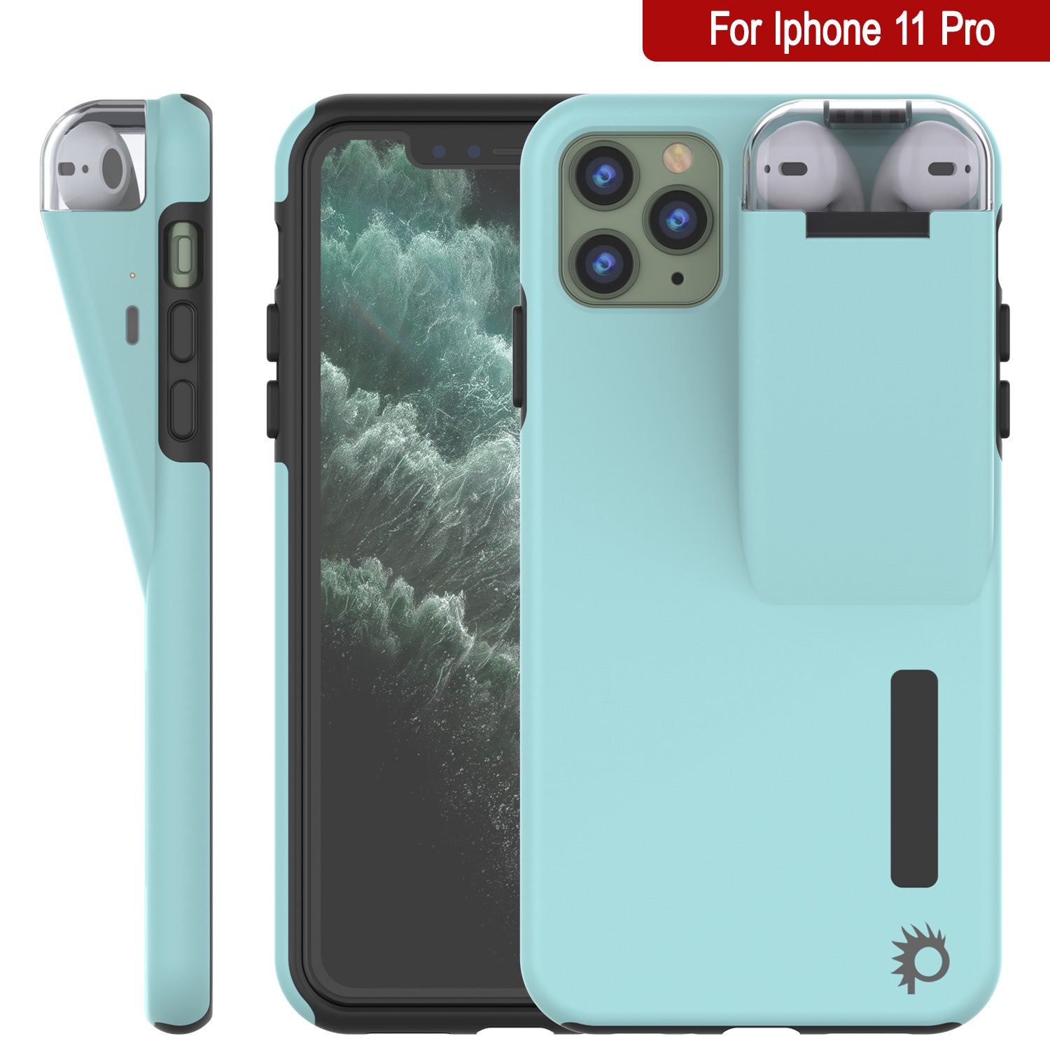 Punkcase iPhone 11 Pro Airpod Charging Case Holder | Slim & Durable 2 in 1 [Teal]