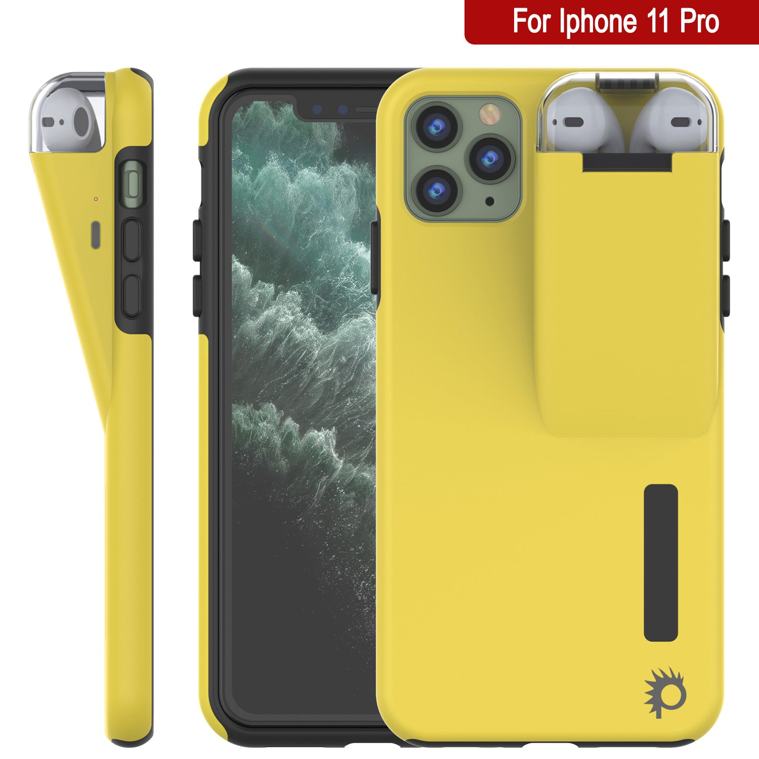Punkcase iPhone 11 Pro Airpod Charging Case Holder | Slim & Durable 2 in 1 [Yellow]