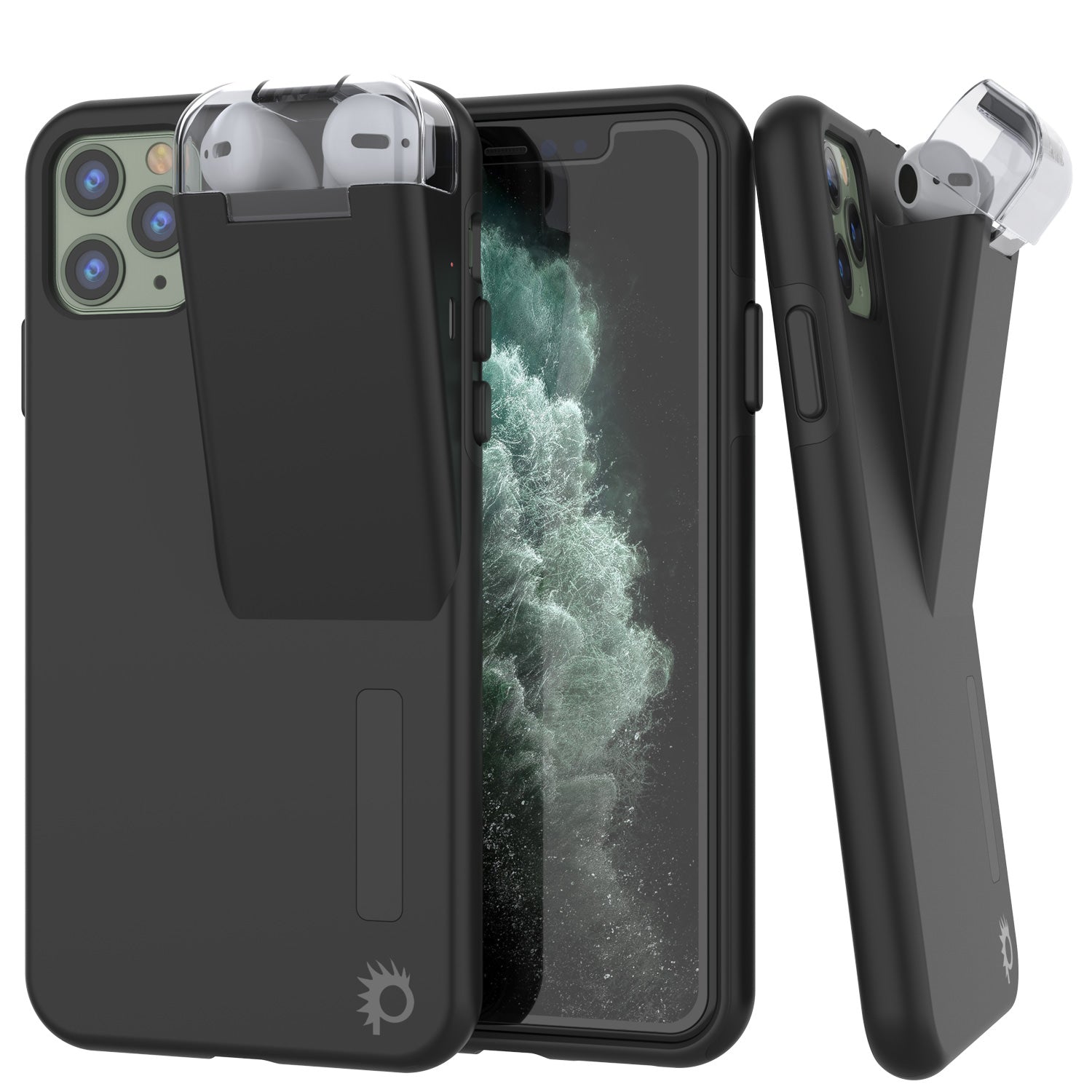 Punkcase iPhone 11 Pro Max Airpod Charging Case Holder | Slim & Durable 2 in 1 [Black]
