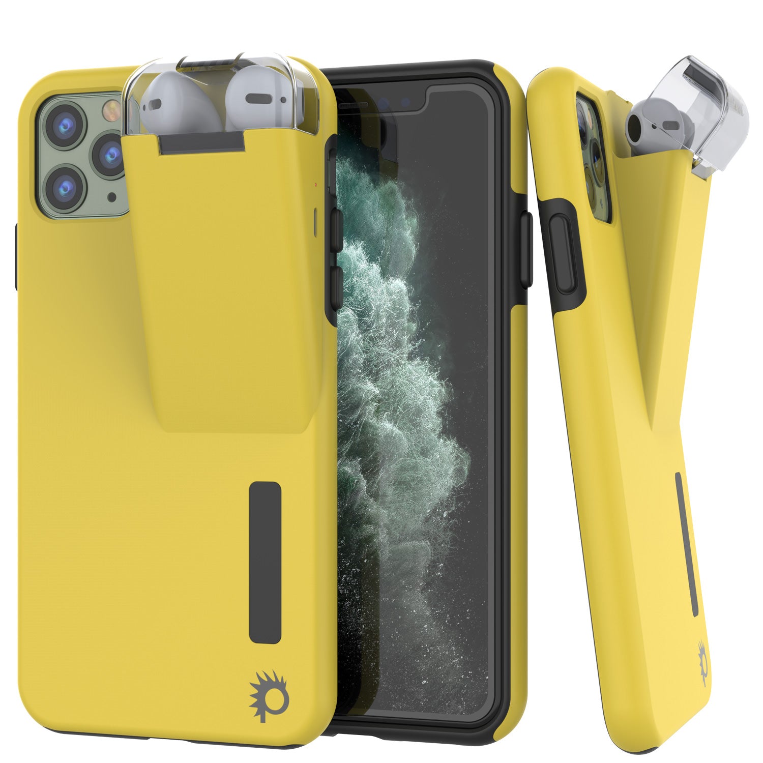 Punkcase iPhone 11 Pro Max Airpod Charging Case Holder | Slim & Durable 2 in 1 [Yellow]
