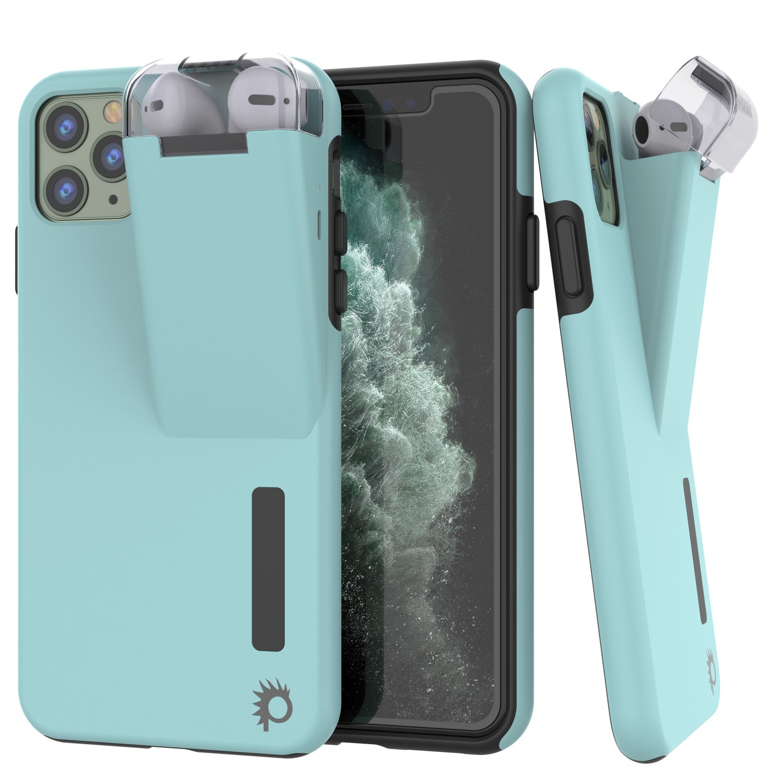 Punkcase iPhone 11 Pro Max Airpod Charging Case Holder | Slim & Durable 2 in 1 [Teal]