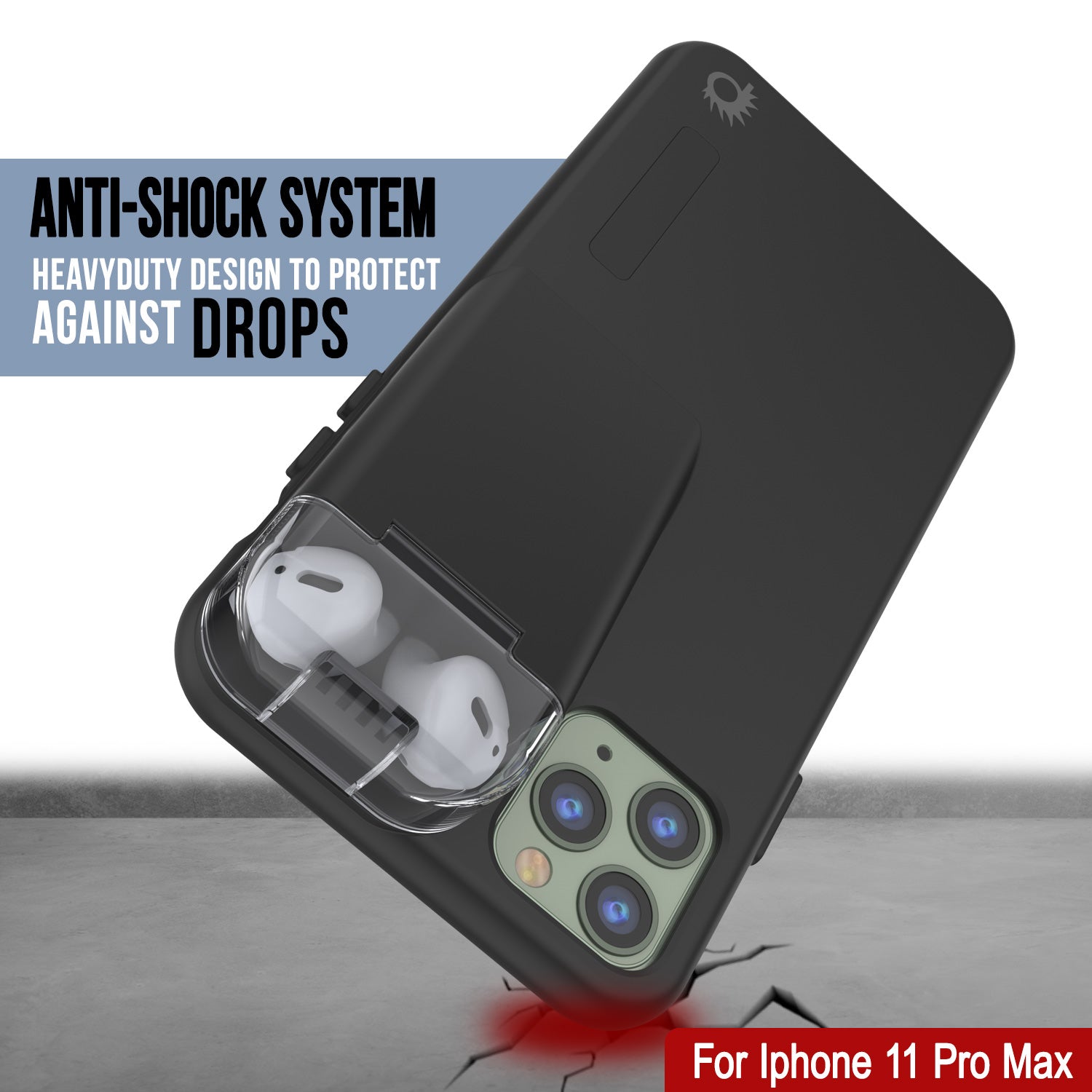 Punkcase iPhone 11 Pro Max Airpod Charging Case Holder | Slim & Durable 2 in 1 [Black]