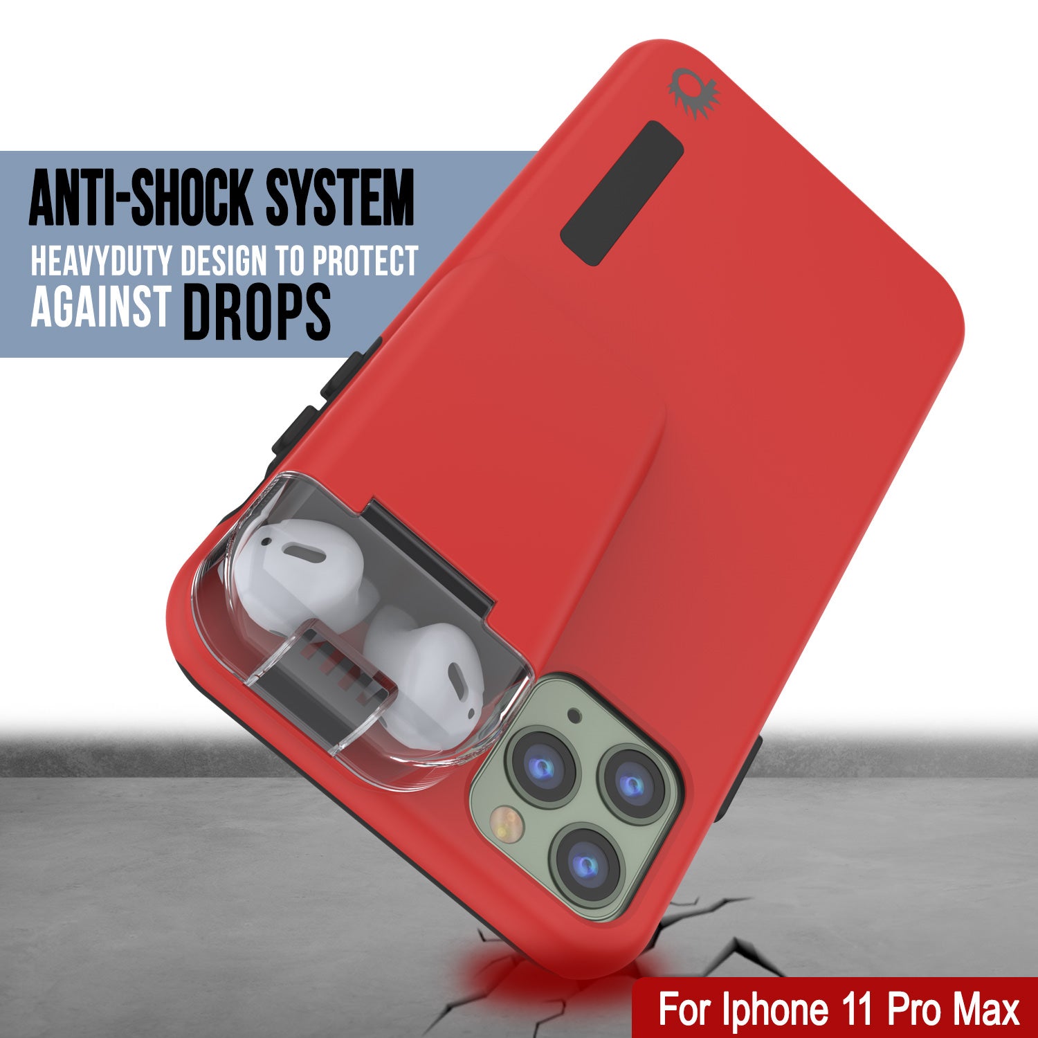 Punkcase iPhone 11 Pro Max Airpod Charging Case Holder | Slim & Durable 2 in 1 [Red]