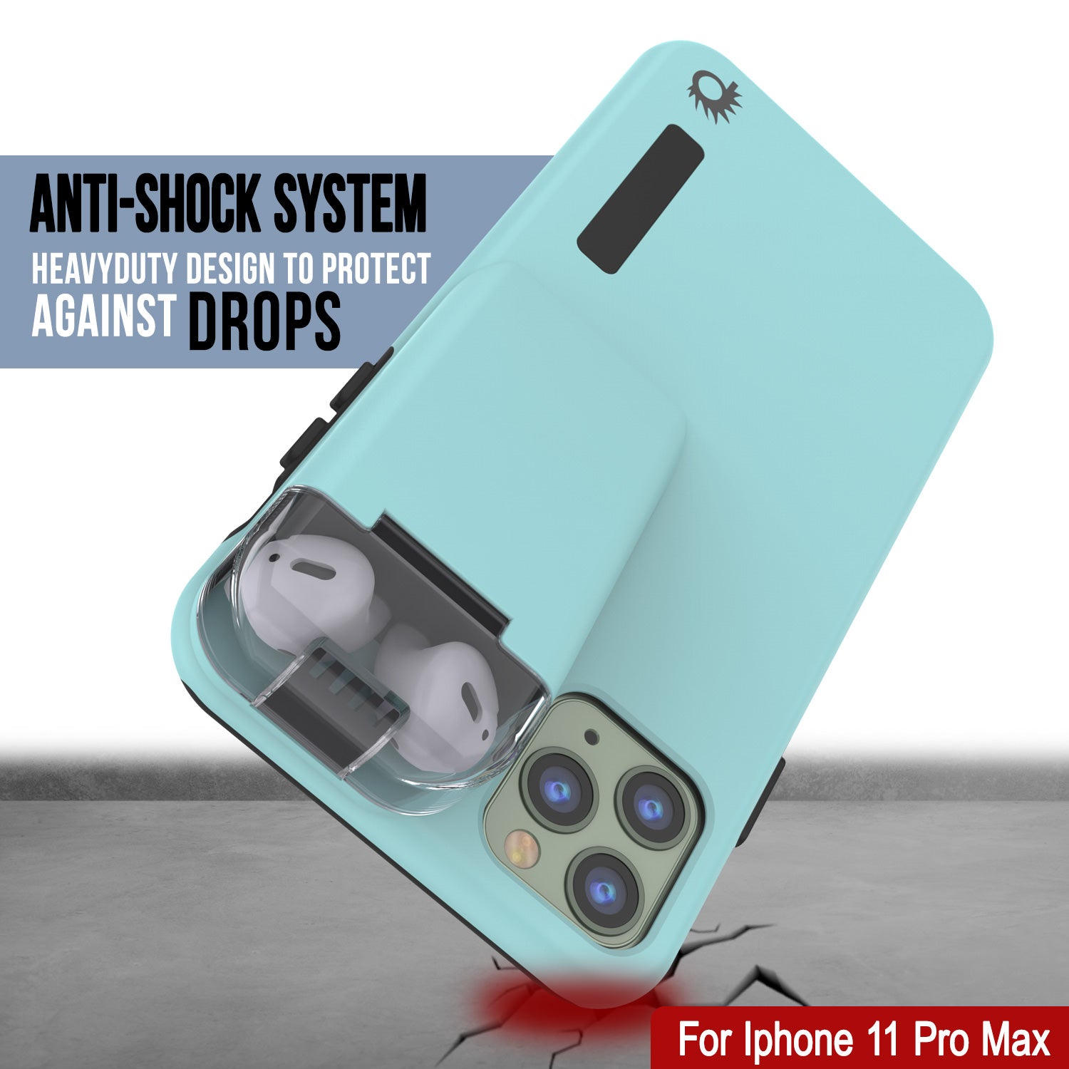 Punkcase iPhone 11 Pro Max Airpod Charging Case Holder | Slim & Durable 2 in 1 [Teal]