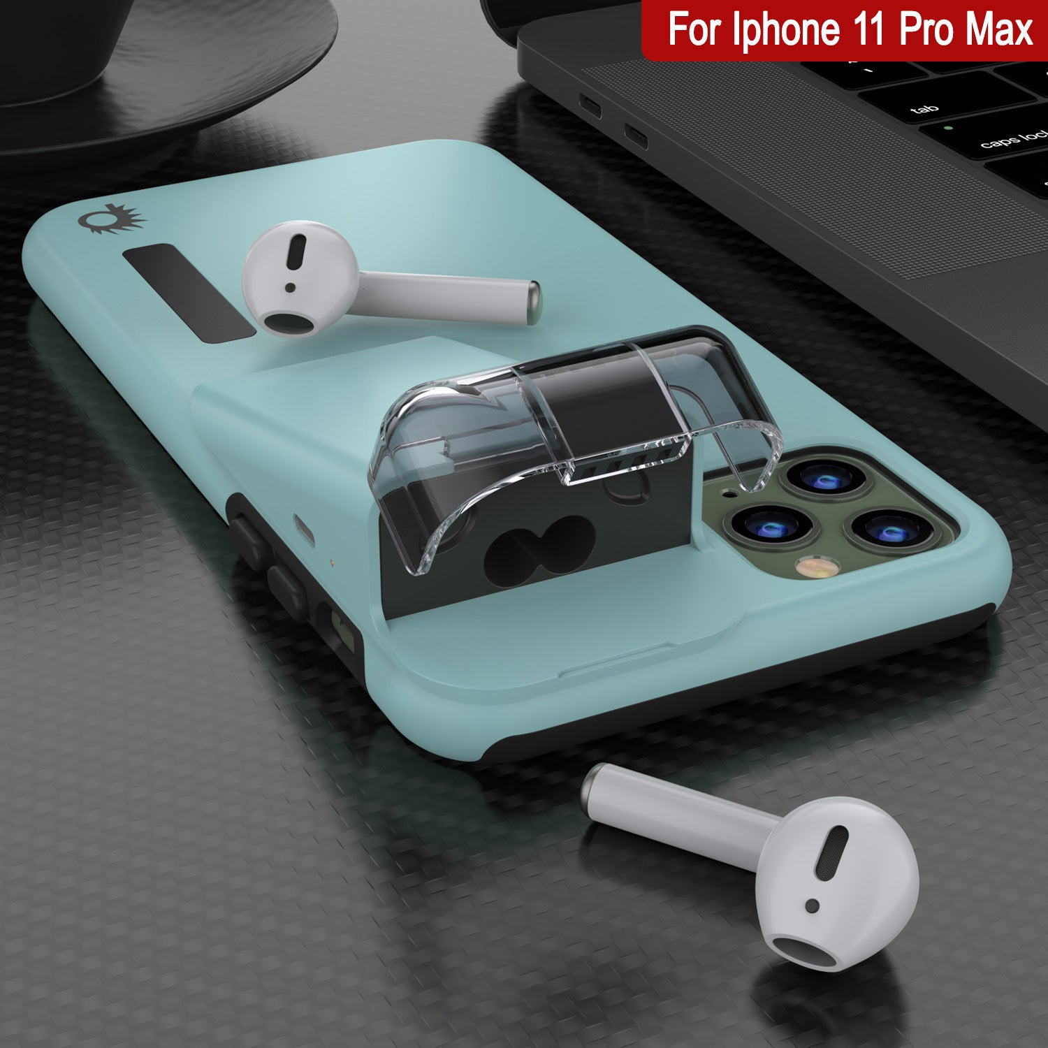 Punkcase iPhone 11 Pro Max Airpod Charging Case Holder | Slim & Durable 2 in 1 [Teal]