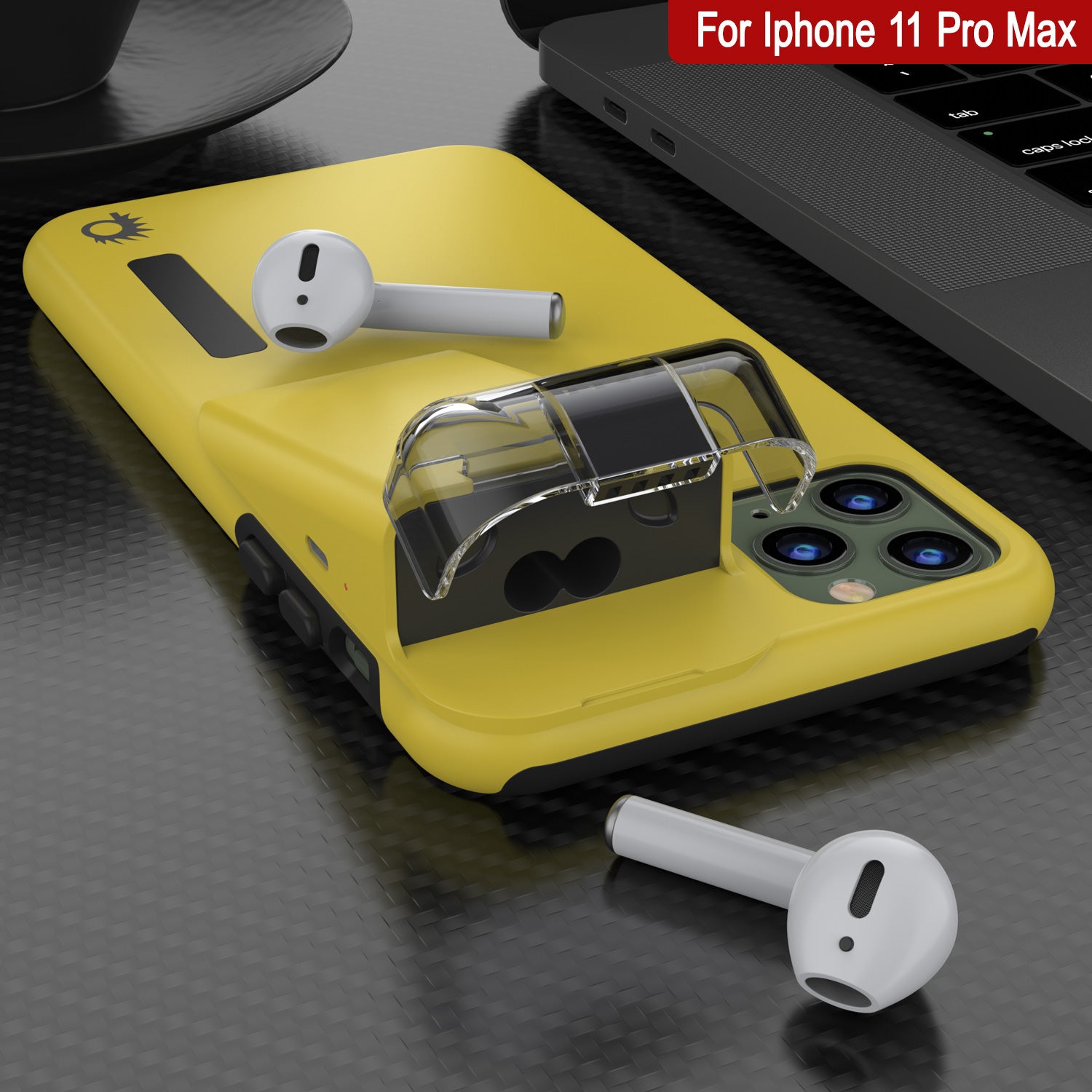 Punkcase iPhone 11 Pro Max Airpod Charging Case Holder | Slim & Durable 2 in 1 [Yellow]