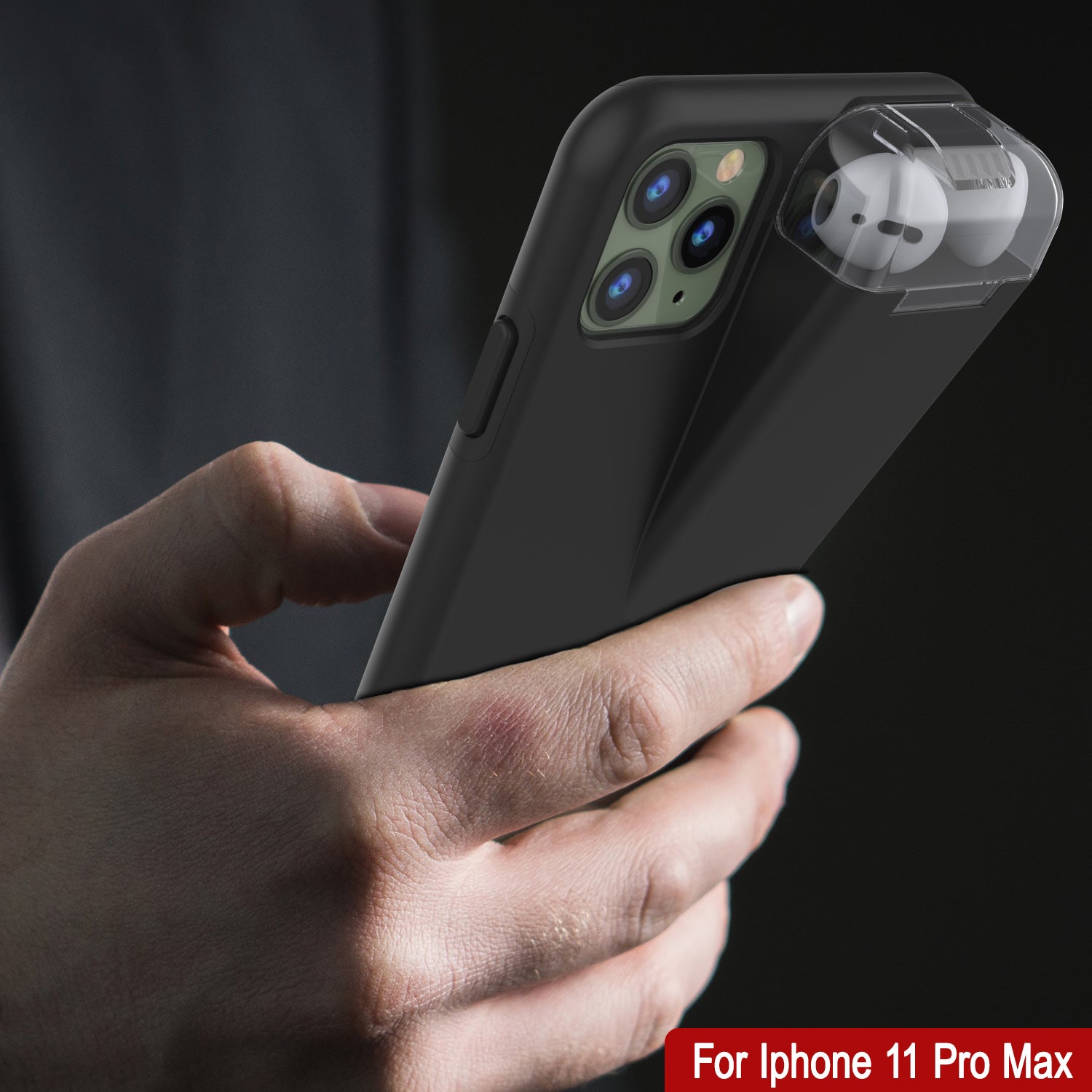 Punkcase iPhone 11 Pro Max Airpod Charging Case Holder | Slim & Durable 2 in 1 [Black]