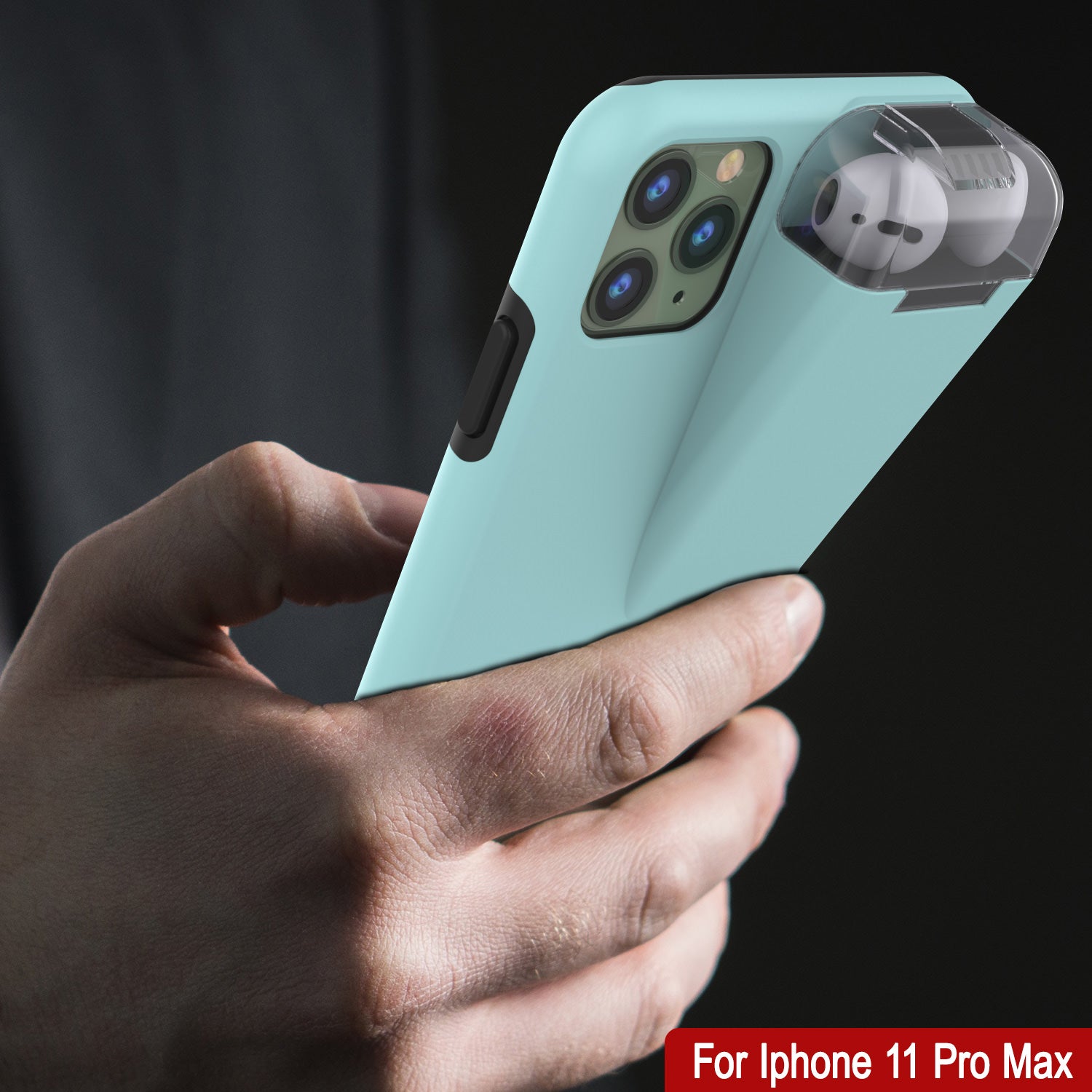 Punkcase iPhone 11 Pro Max Airpod Charging Case Holder | Slim & Durable 2 in 1 [Teal]