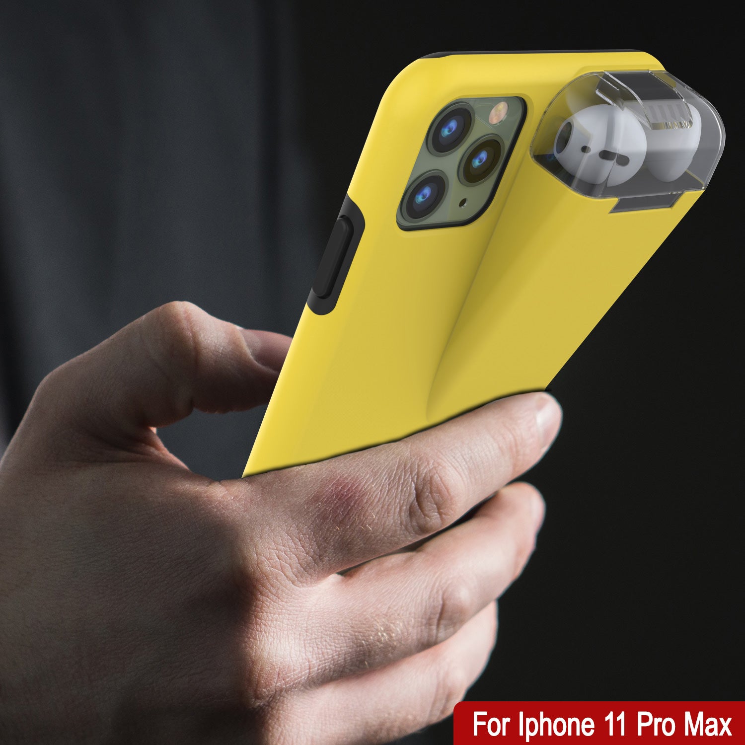 Punkcase iPhone 11 Pro Max Airpod Charging Case Holder | Slim & Durable 2 in 1 [Yellow]