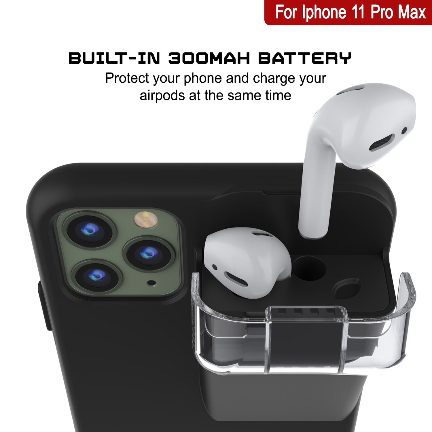 Punkcase iPhone 11 Pro Max Airpod Charging Case Holder | Slim & Durable 2 in 1 [Black]